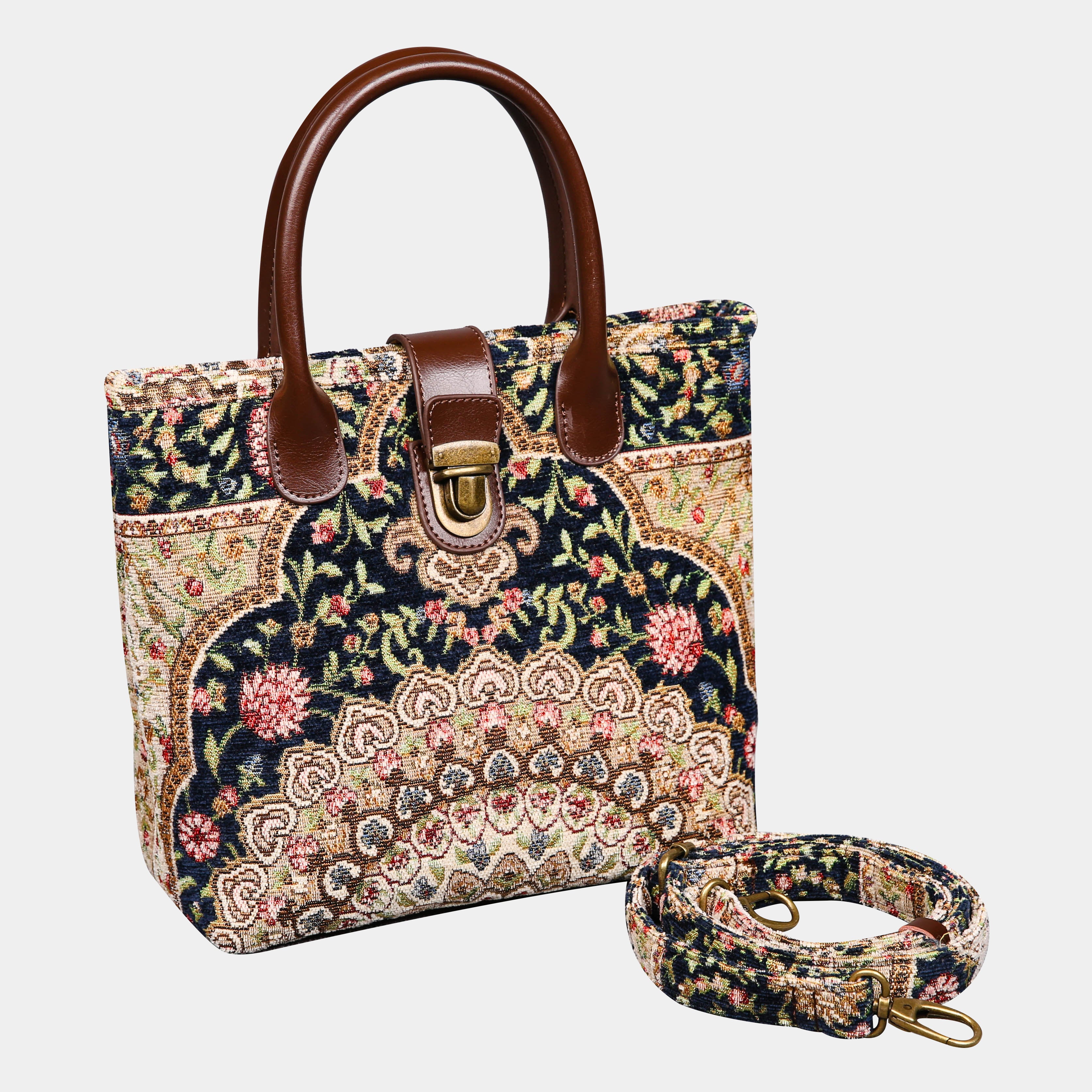 Oriental Navy Tuck Lock Carpet Satchel carpet bag MCW Handmade with strap