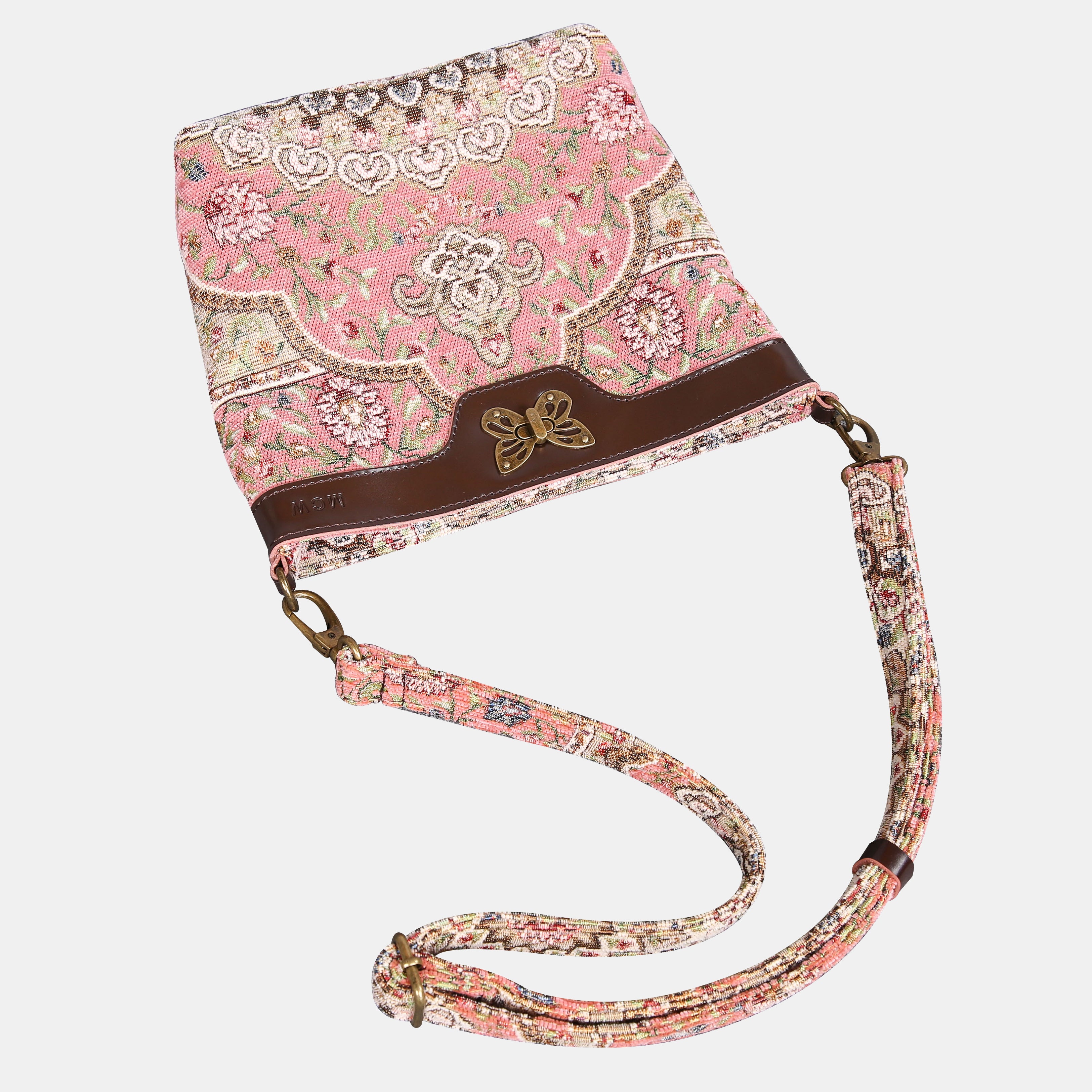 Oriental Pink Carpet Crossbody Bag carpet bag MCW Handmade of America lay flat