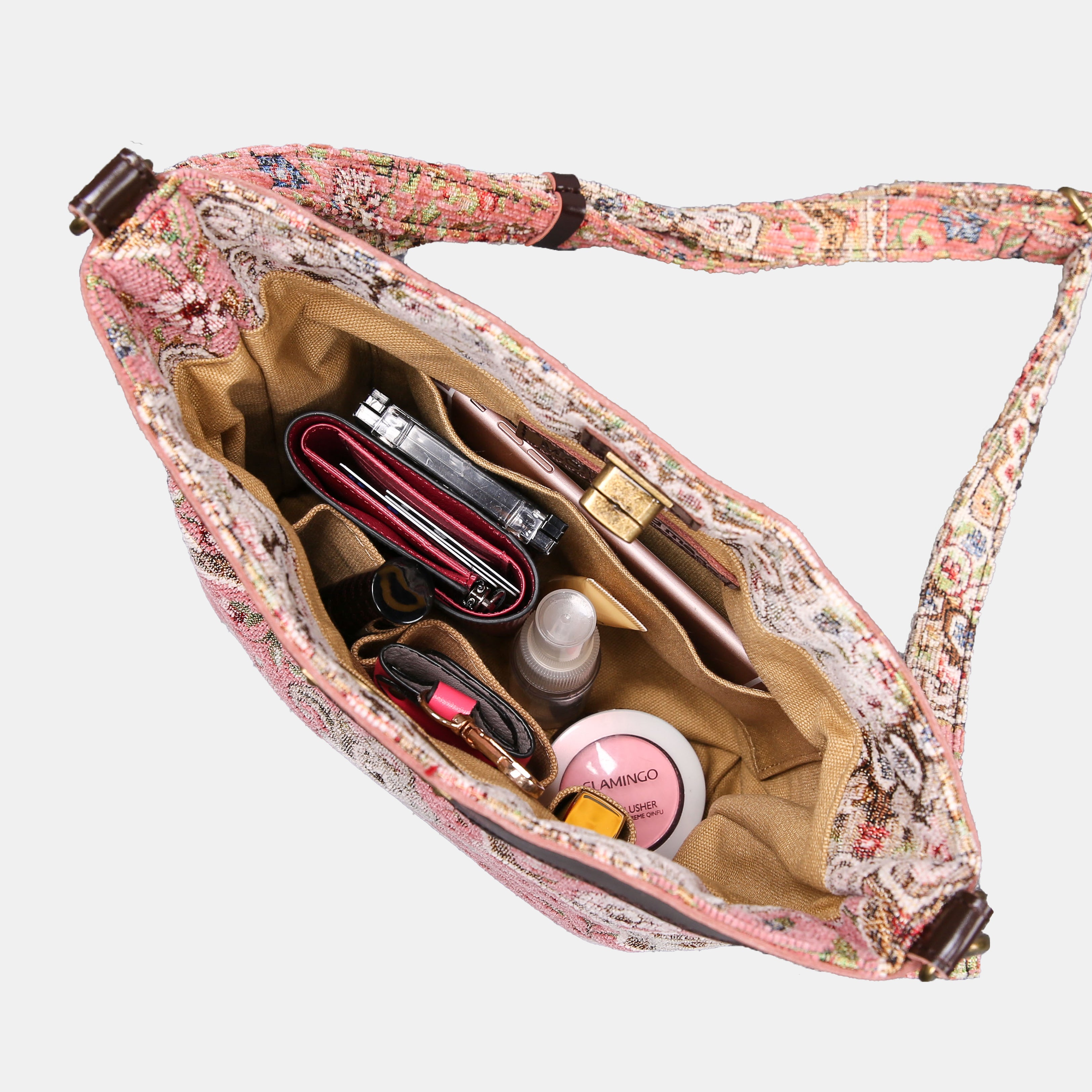 Oriental Pink Carpet Crossbody Bag carpet bag MCW Handmade of America in use