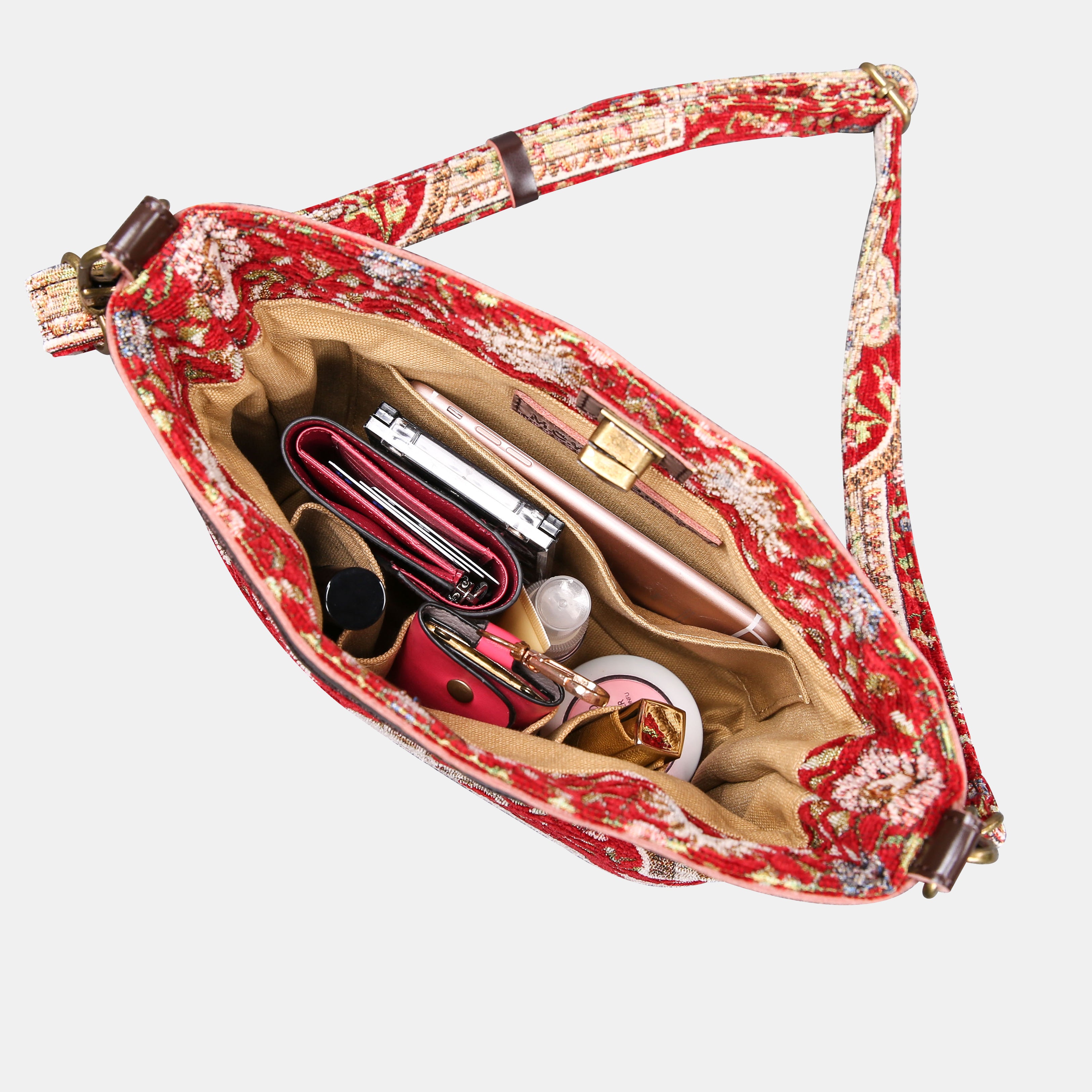 Oriental Wine Carpet Crossbody Bag carpet bag MCW Handmade of America in use