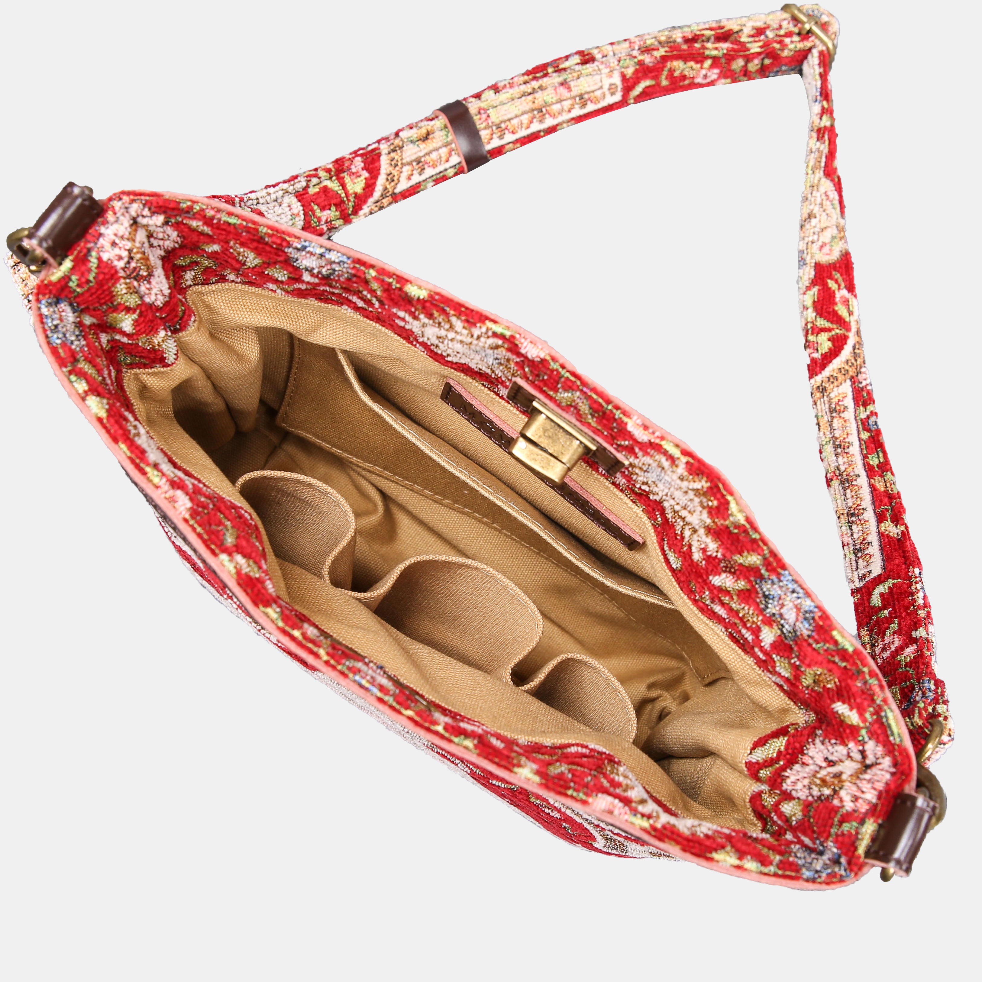 Oriental Wine Carpet Crossbody Bag carpet bag MCW Handmade of America inside
