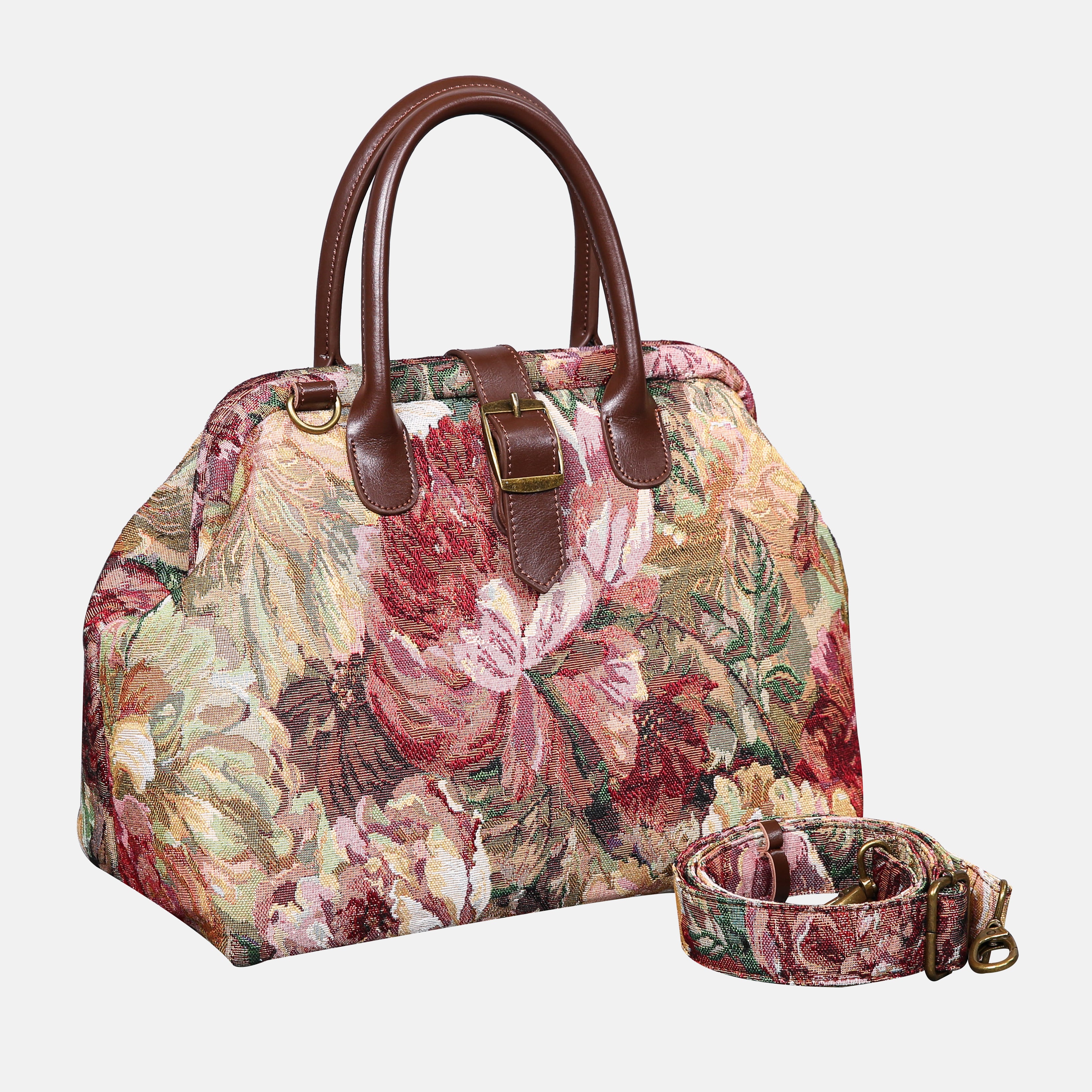 Rose Bush Carpet Handbag Purse carpet bag MCW Handmade of America with shoulder strap