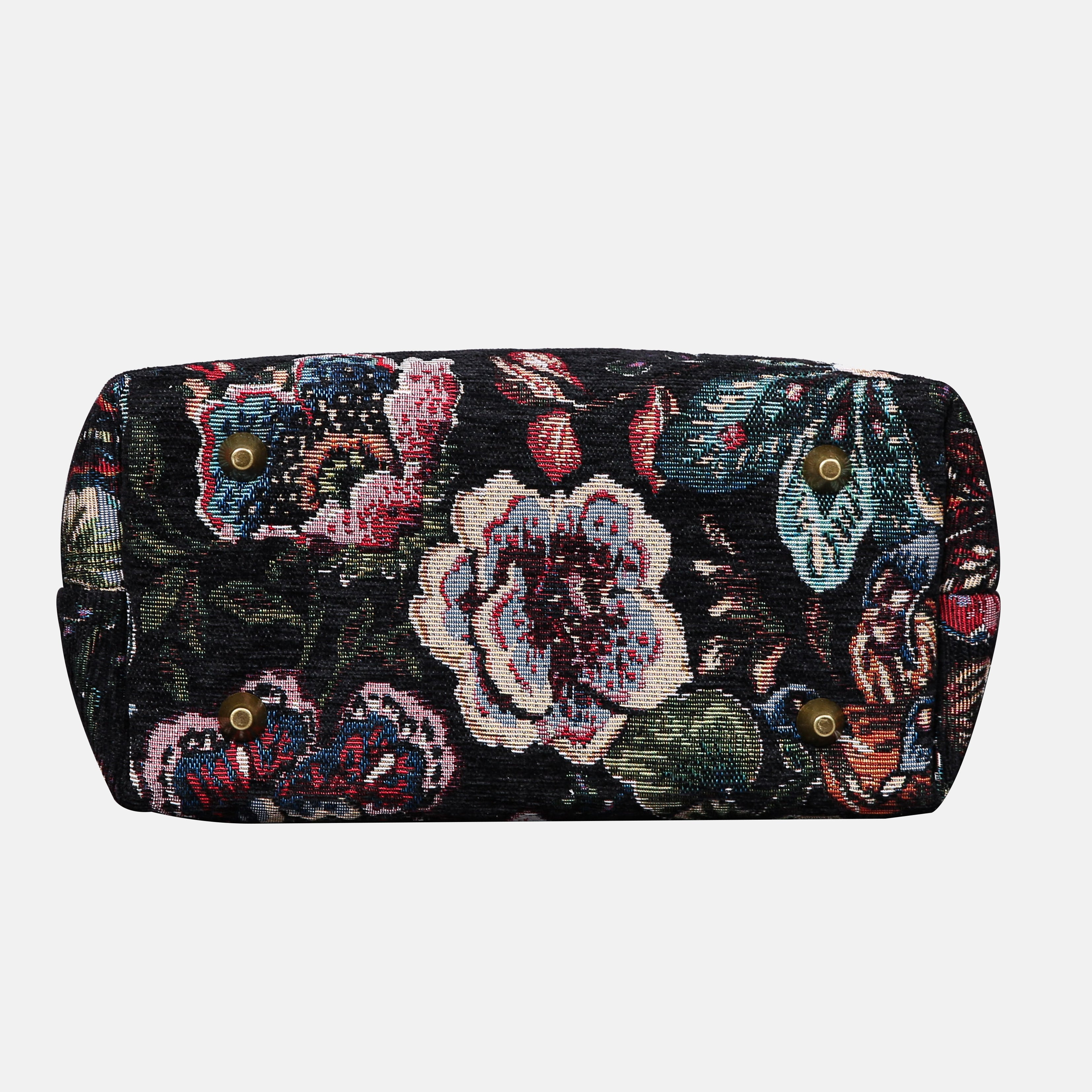 Rose Garden Black Tuck Lock Carpet Satchel carpet bag MCW Handmade of America bottom