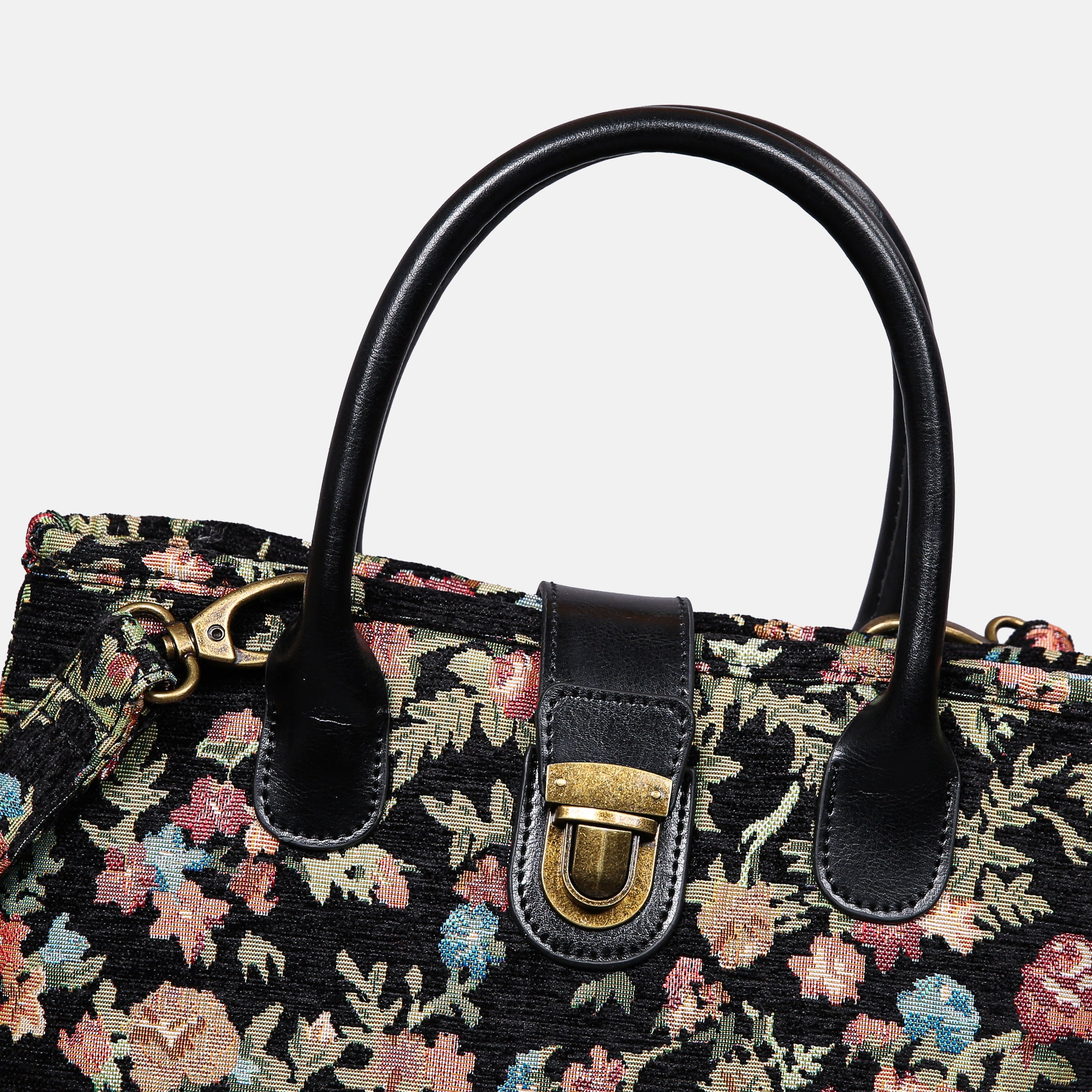 Spring Valley Black Tuck Lock Carpet Satchel carpet bag MCW Handmade of America details