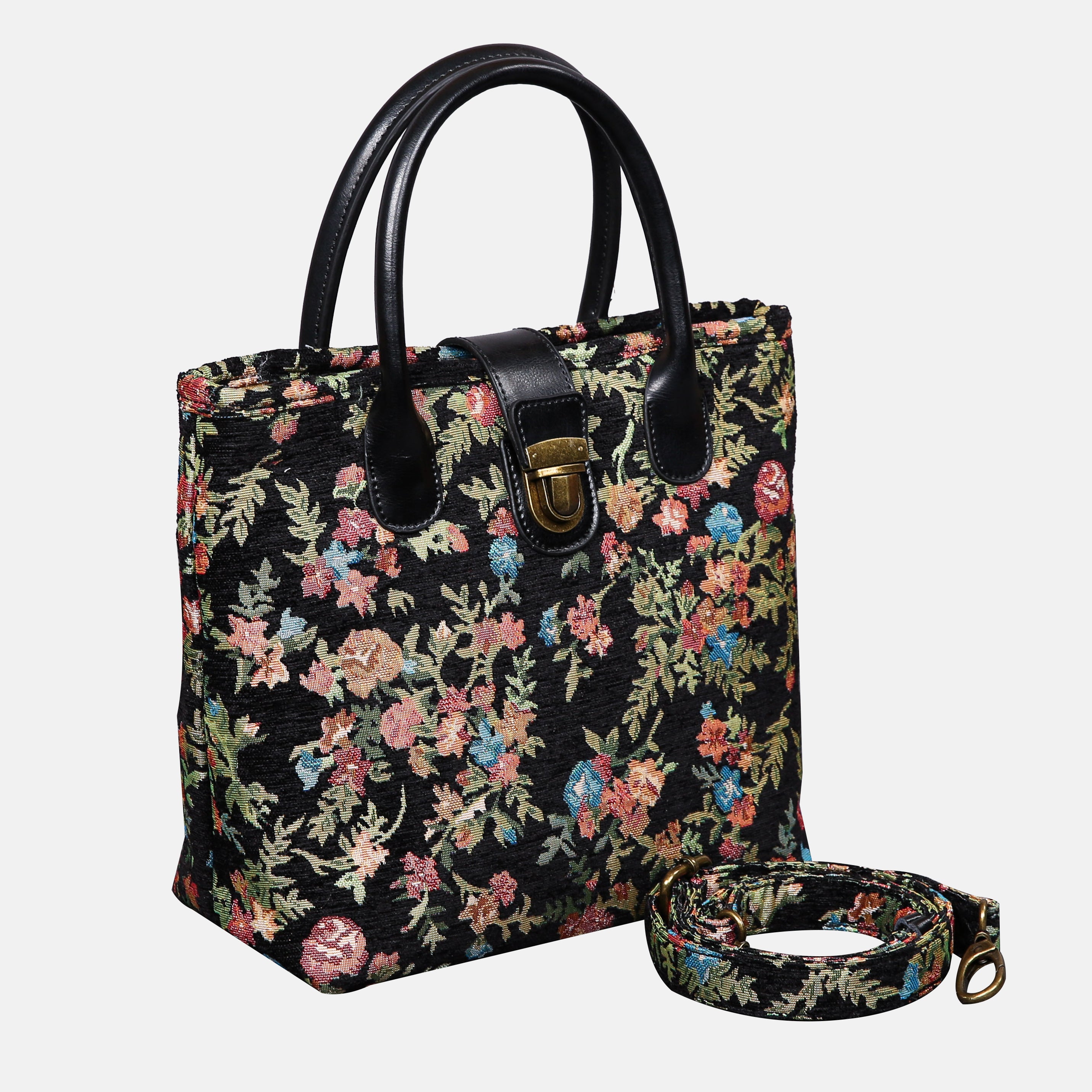 Spring Valley Black Tuck Lock Carpet Satchel carpet bag MCW Handmade of America with strap