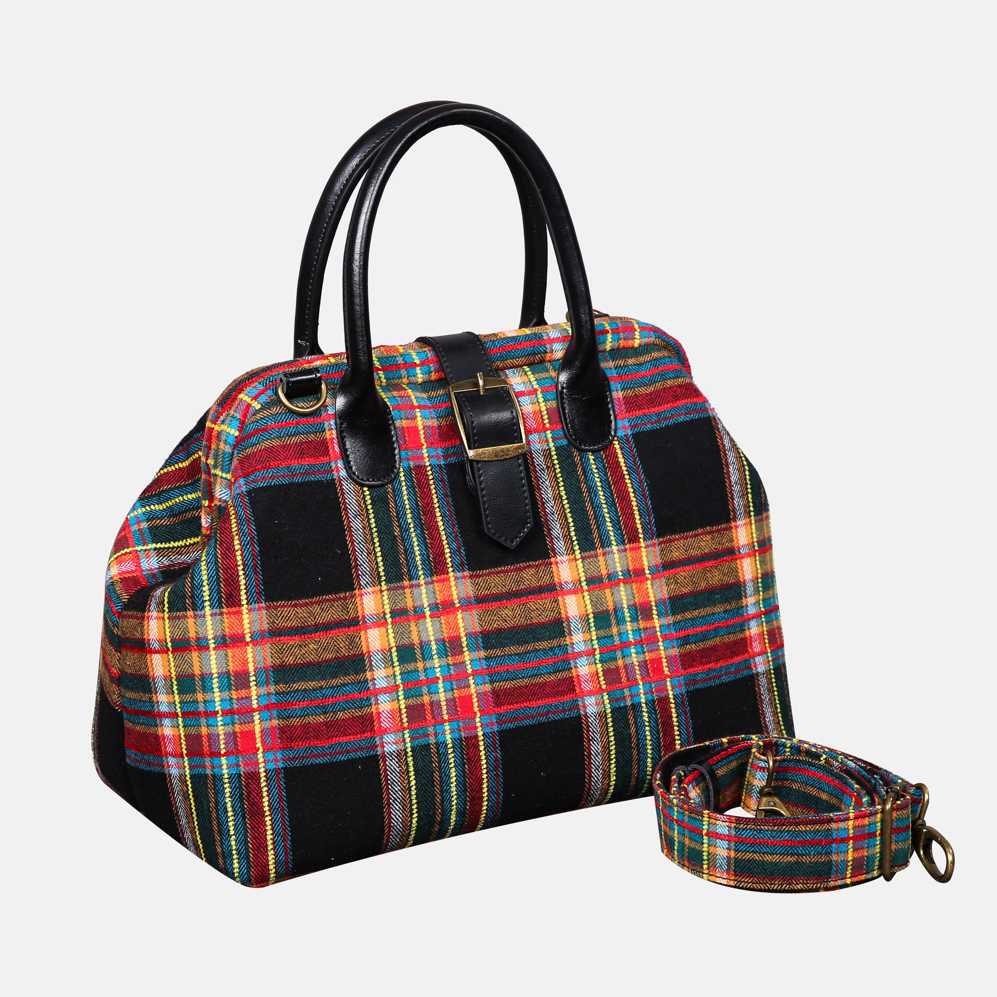Tartan Stewart Black Carpet Handbag Purse carpet bag MCW Handmade of America with shoulder strap