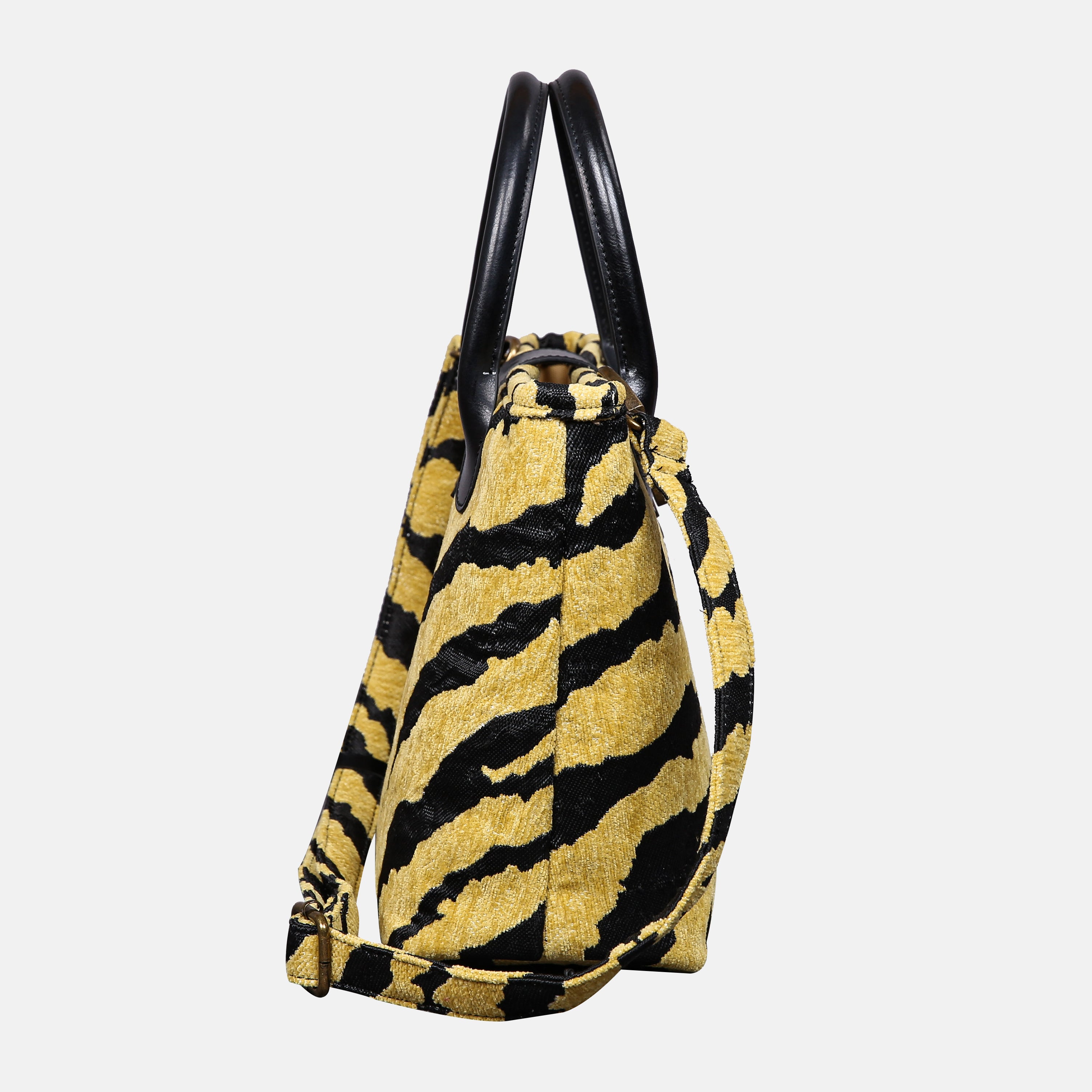 Tiger Stripes Tuck Lock Carpet Satchel carpet bag MCW Handmade of America side