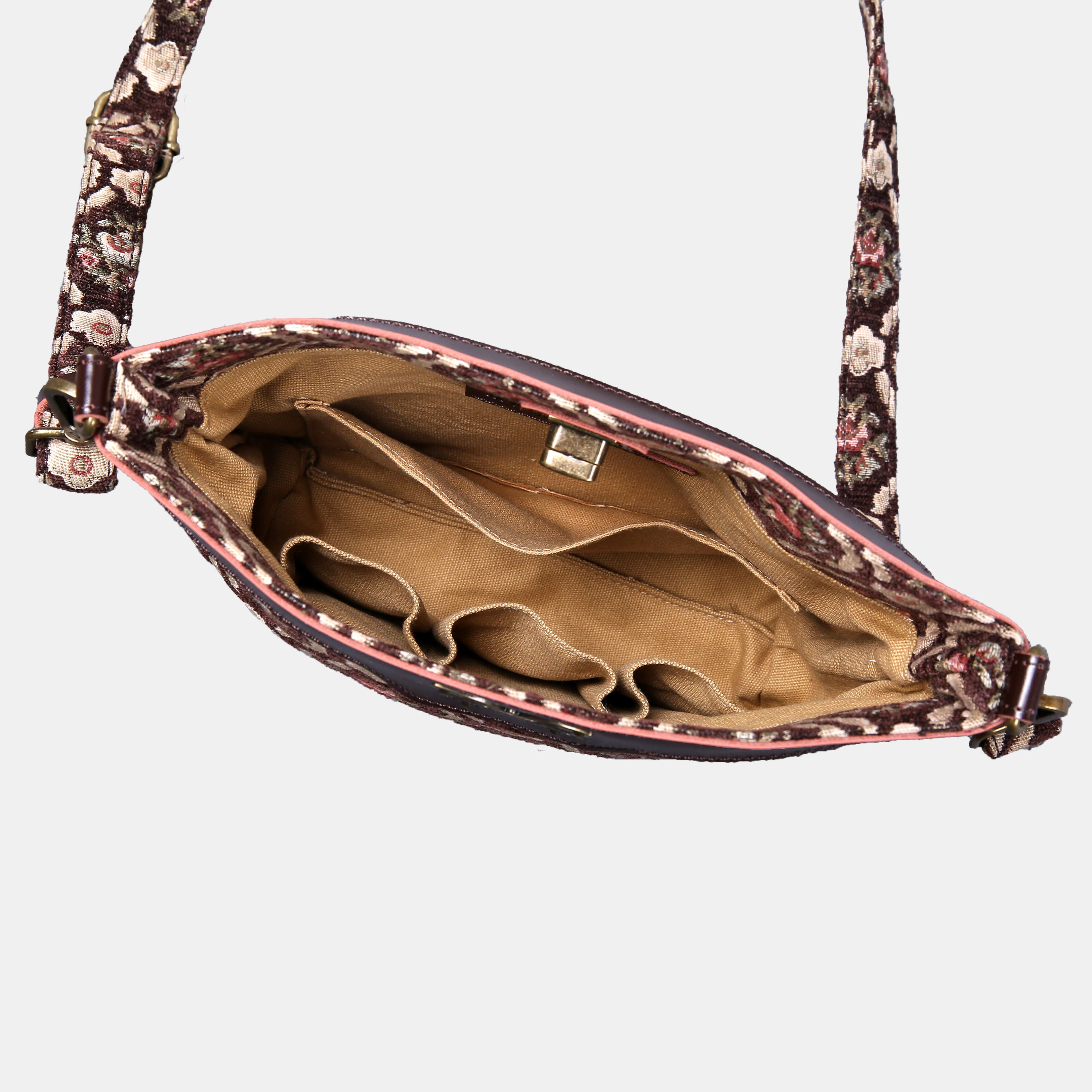 Traditional Coffee Carpet Crossbody Bag carpet bag MCW Handmade of America inside