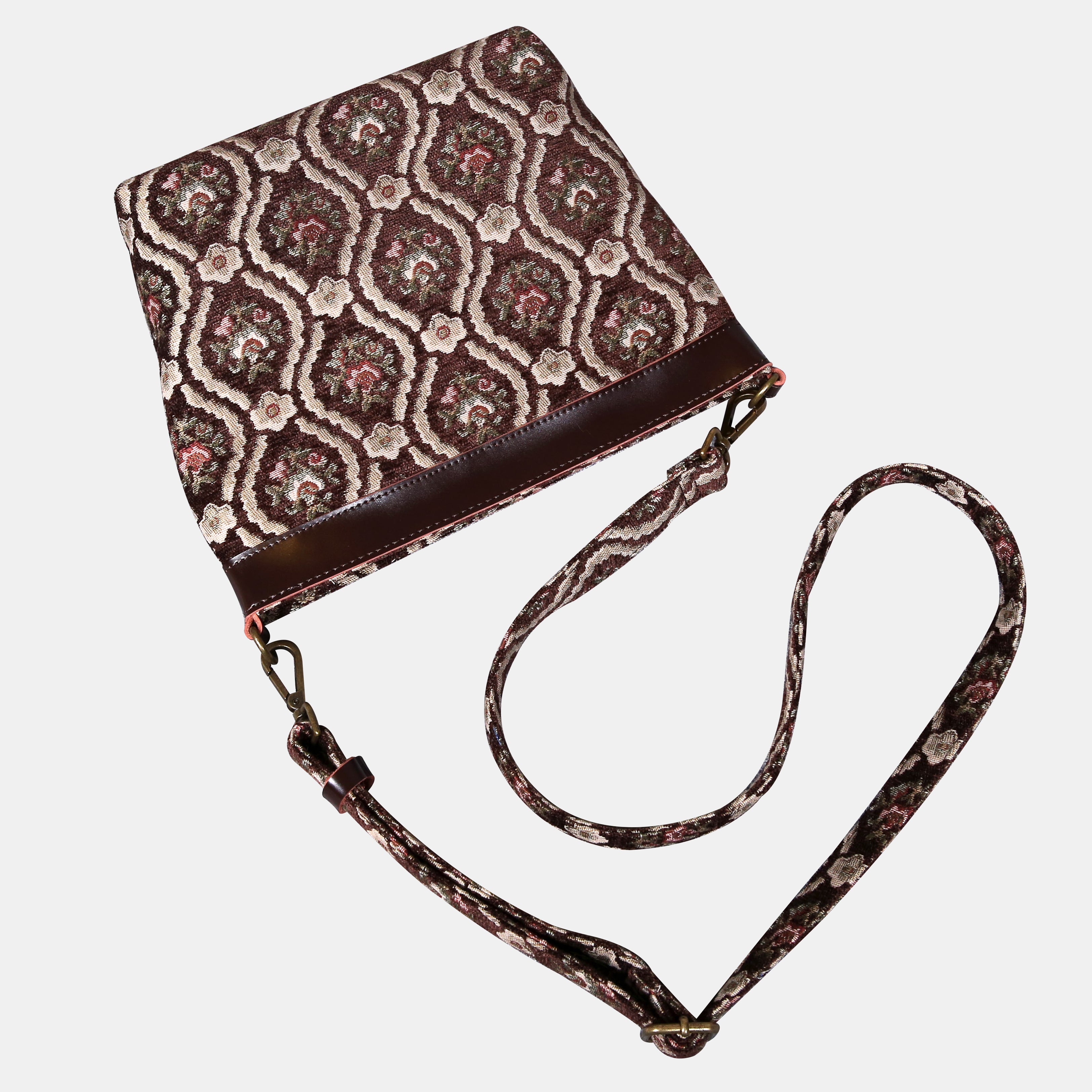 Traditional Coffee Carpet Crossbody Bag carpet bag MCW Handmade of America lay flat