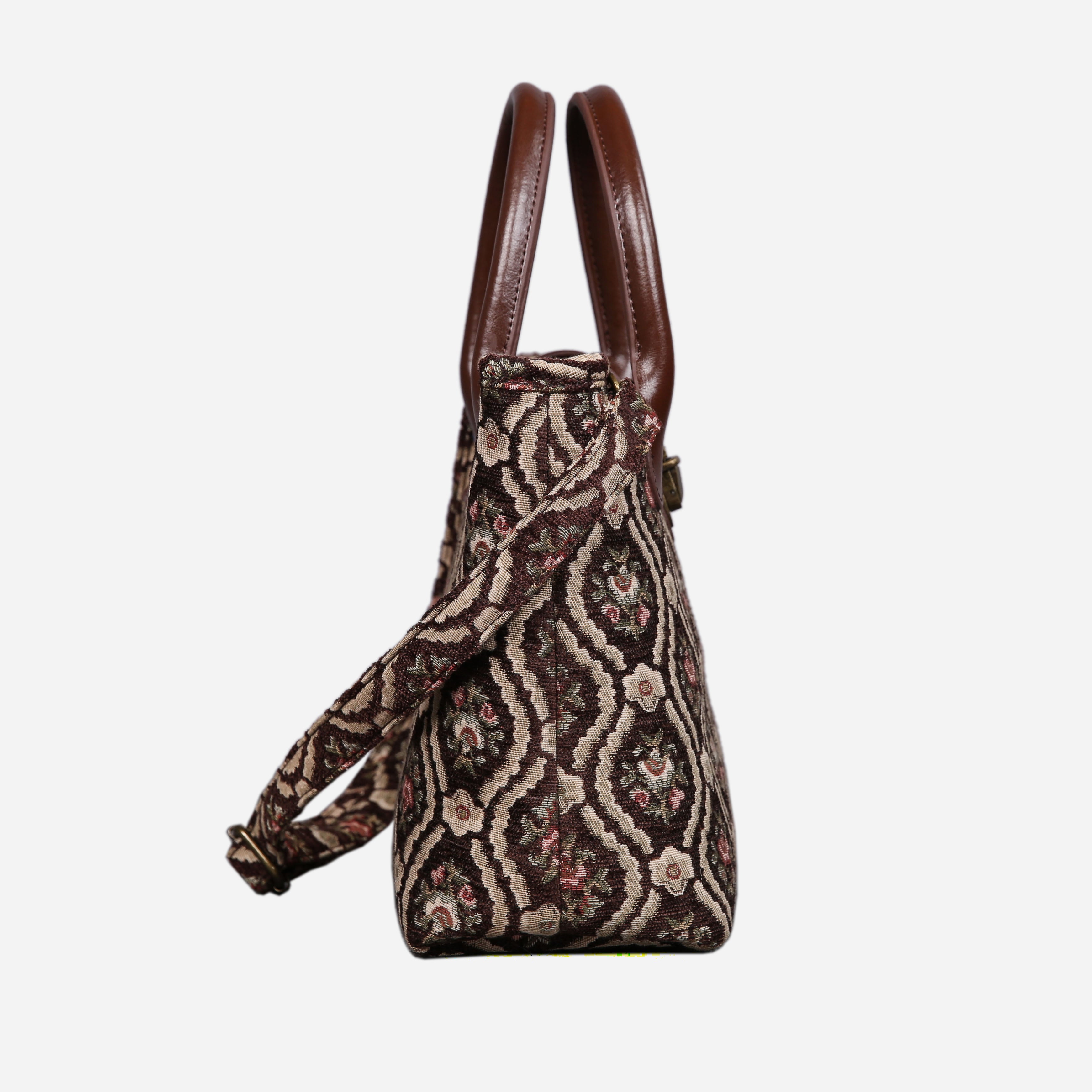Traditional Coffee Tuck Lock Carpet Satchel carpet bag MCW Handmade of America side