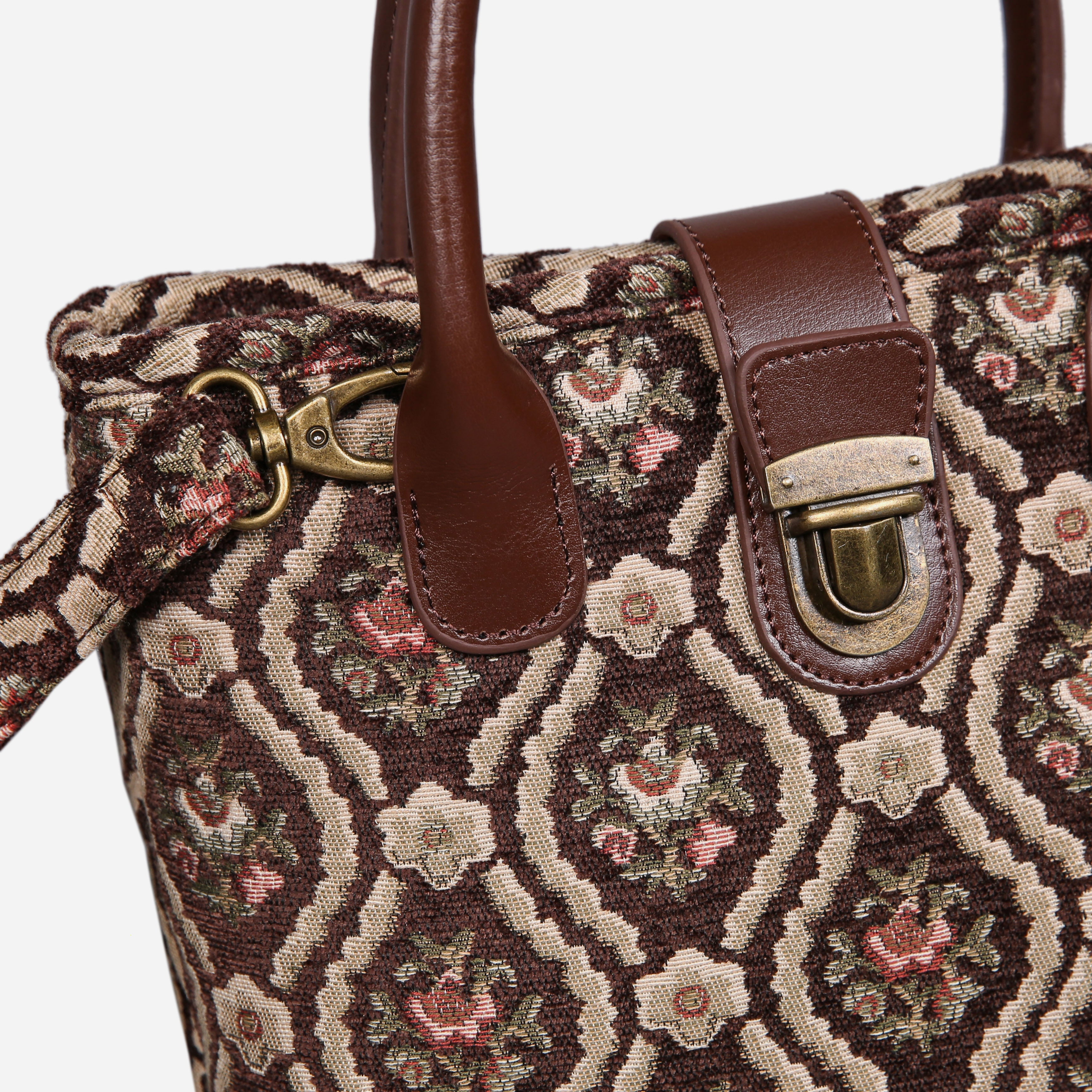 Traditional Coffee Tuck Lock Carpet Satchel carpet bag MCW Handmade of America details