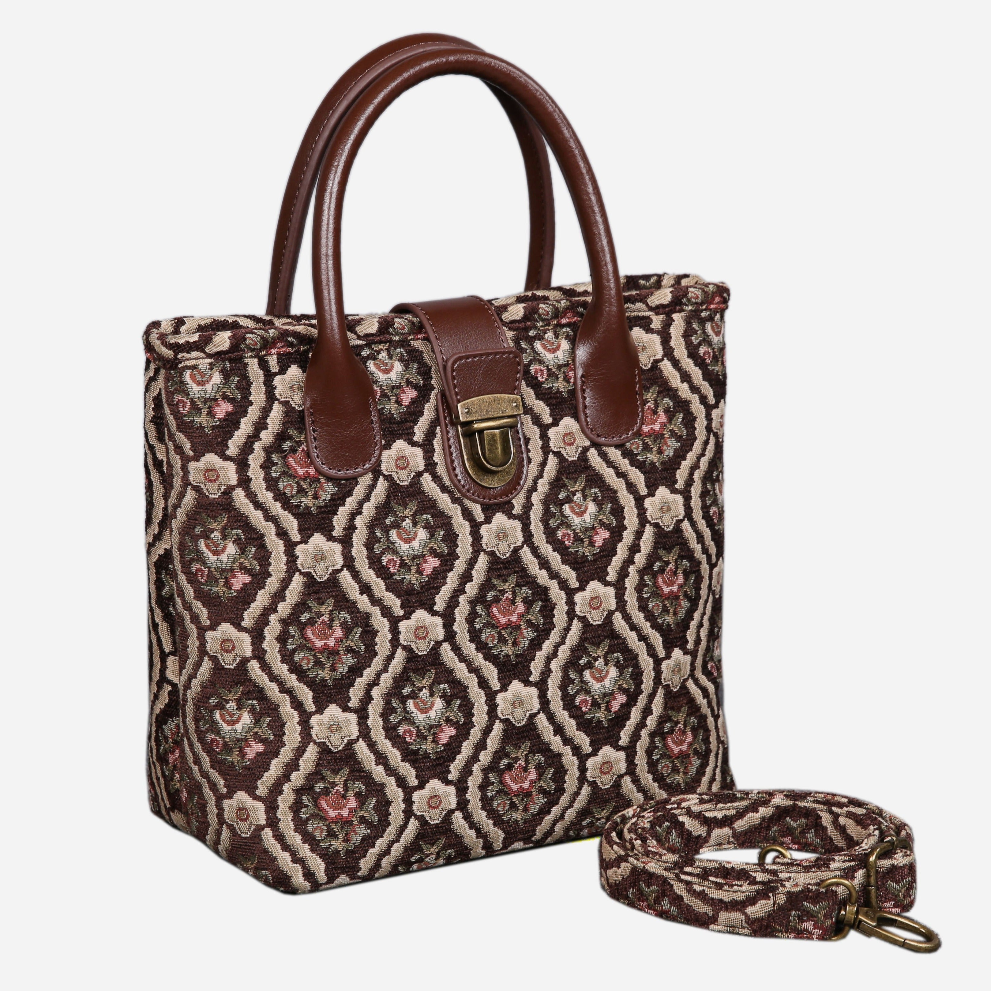 Traditional Coffee Tuck Lock Carpet Satchel carpet bag MCW Handmade of America with strap