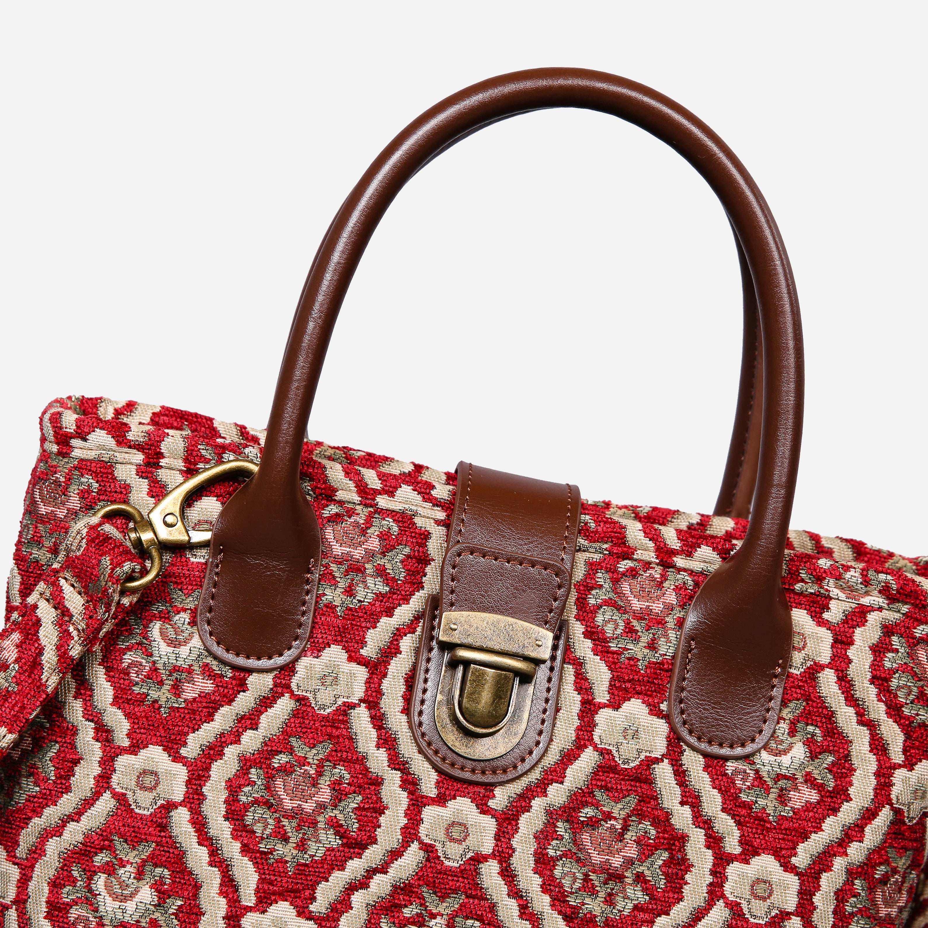 Traditional Red Tuck Lock Carpet Satchel carpet bag MCW Handmade of America details