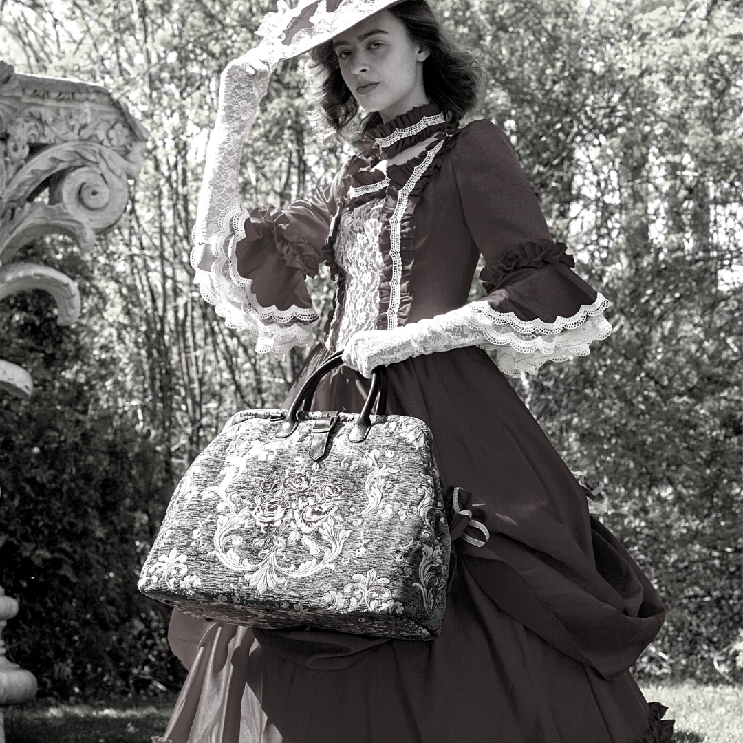 Baroque Garden Grey Mary Poppins Weekender carpet bag MCW Handmade-1