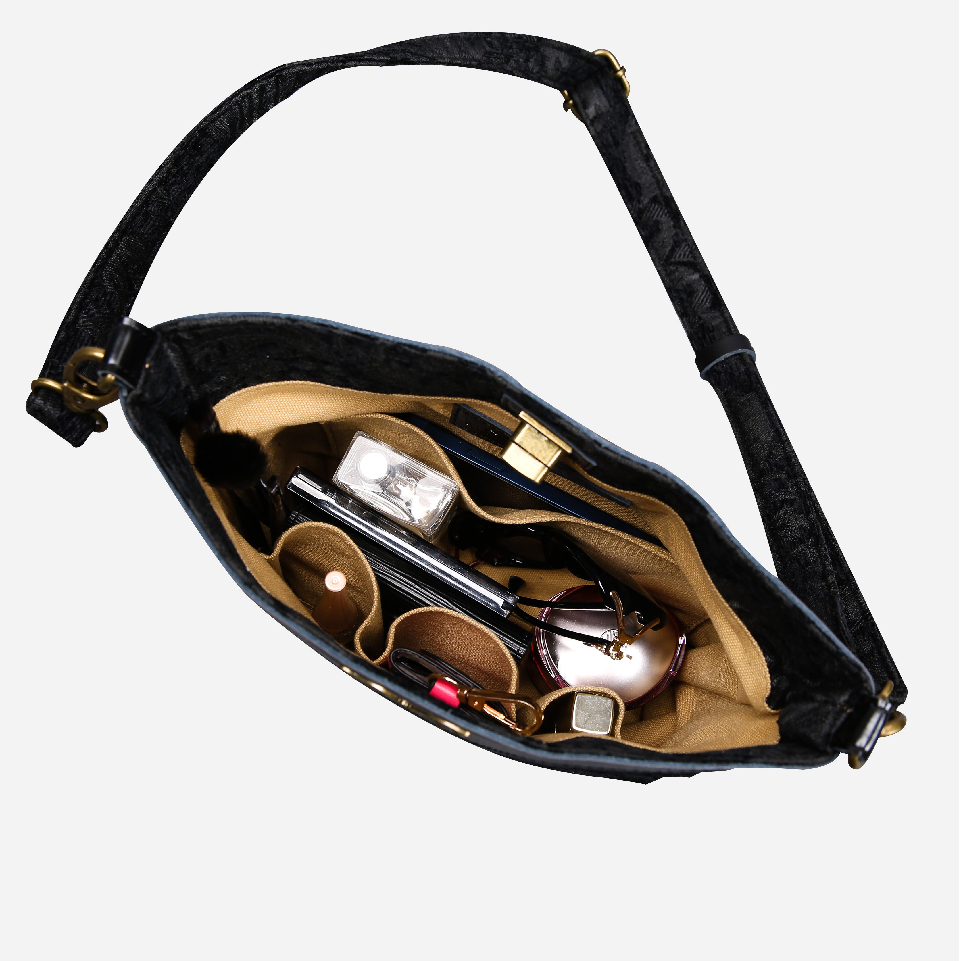 Victorian Blossom BLK/BLK Carpet Crossbody Bag carpet bag MCW Handmade of America opening