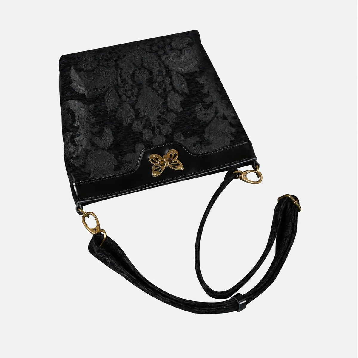Victorian Blossom BLK/BLK Carpet Crossbody Bag carpet bag MCW Handmade of America lay flat