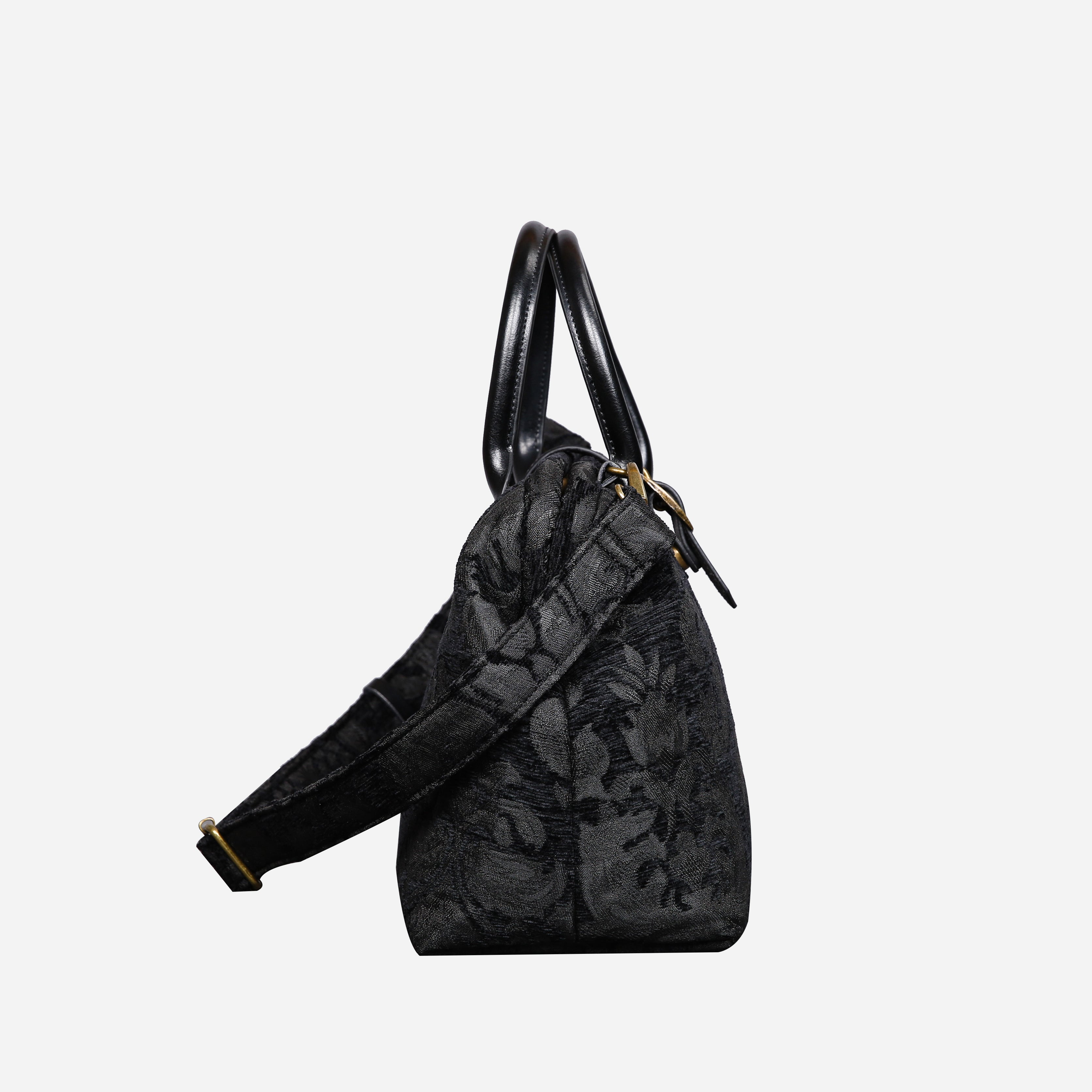 Victorian Blossom BLK/BLK Carpet Handbag Purse carpet bag MCW Handmade side