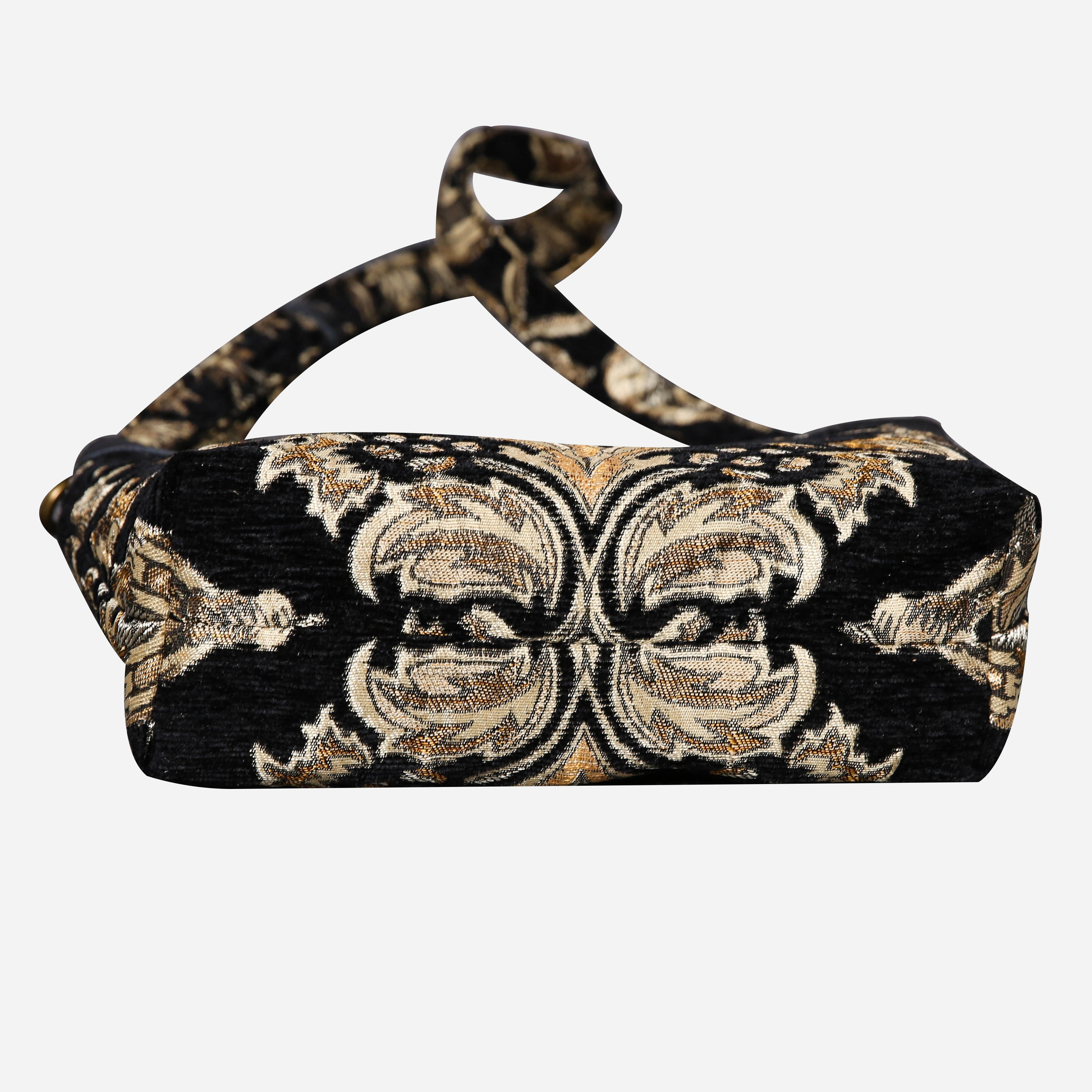 Victorian Blossom BLK-GOLD Carpet Crossbody Bag carpet bag MCW Handmade of America bottom