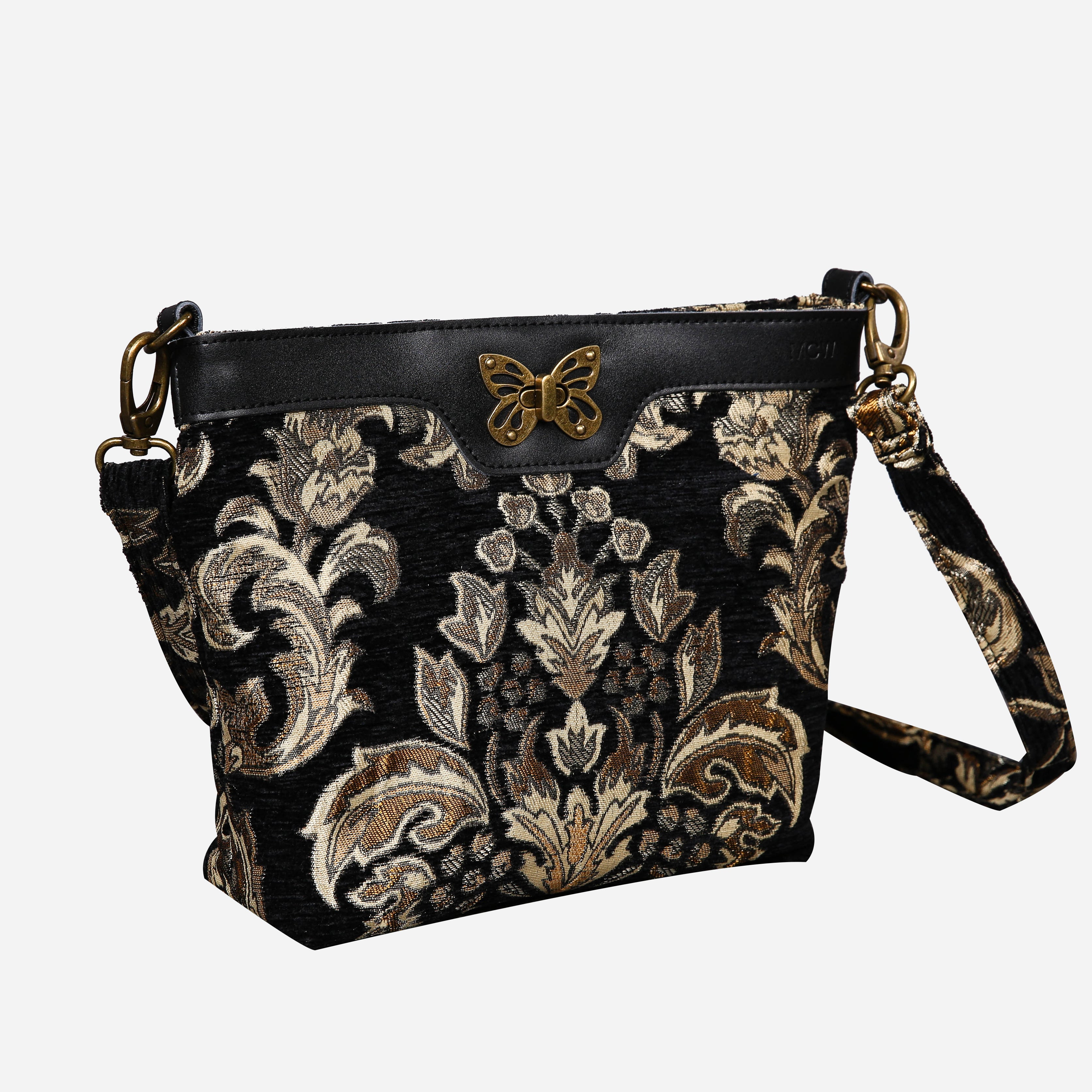 Victorian Blossom BLK-GOLD Carpet Crossbody Bag carpet bag MCW Handmade of America front