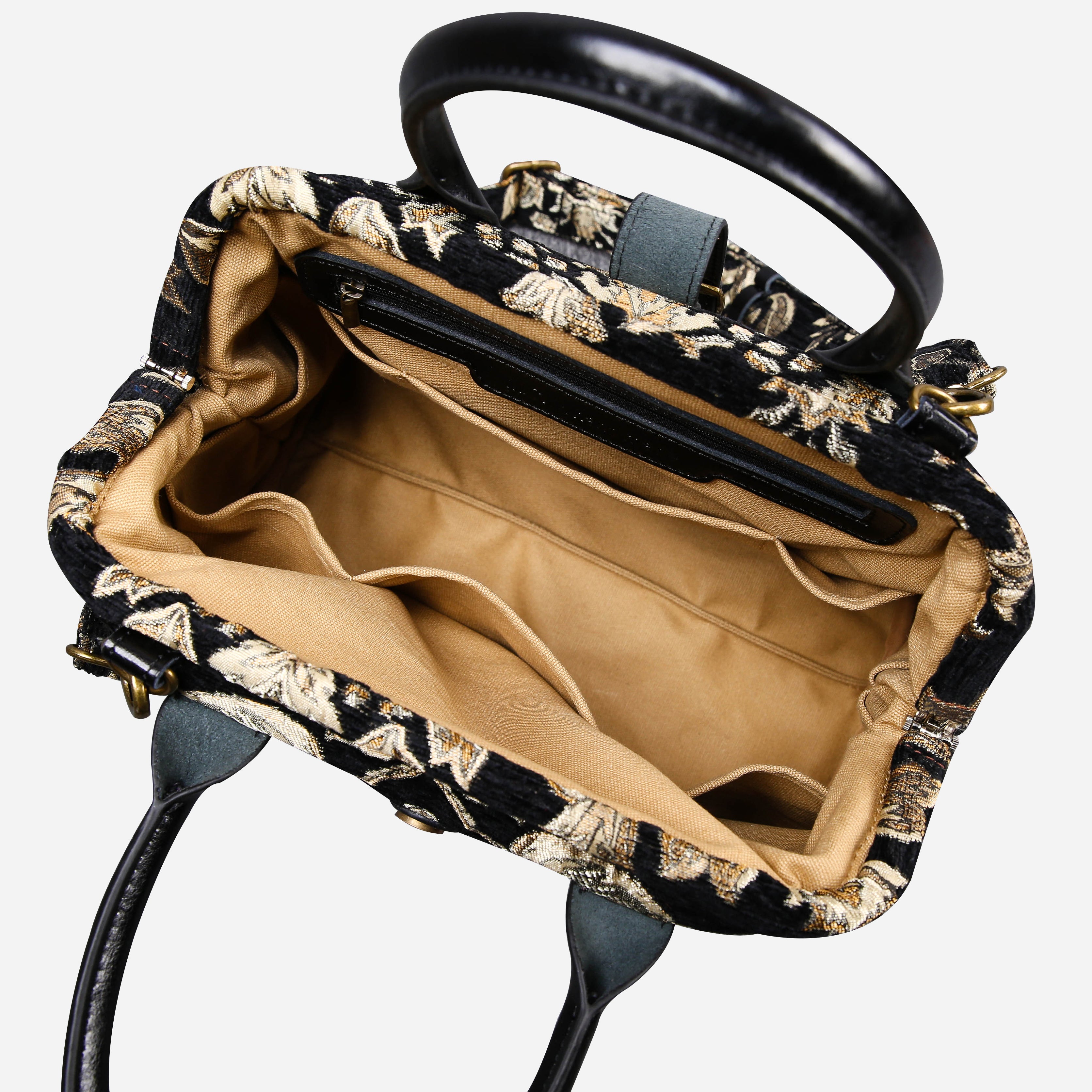 Victorian Blossom BLK-GOLD Carpet Handbag Purse carpet bag MCW Handmade of America open