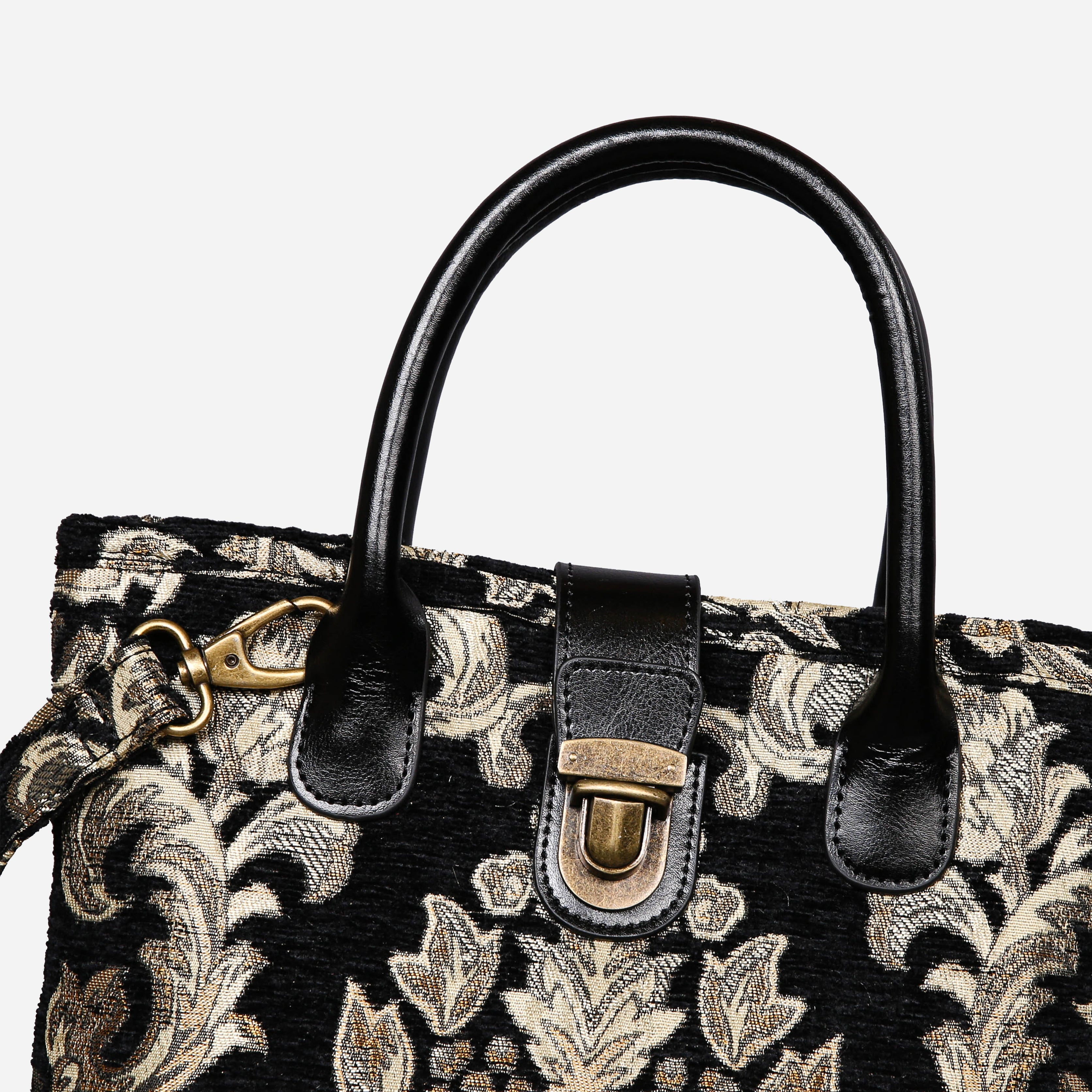 Victorian Blossom BLK-GOLD Tuck Lock Carpet Satchel carpet bag MCW Handmade of America details