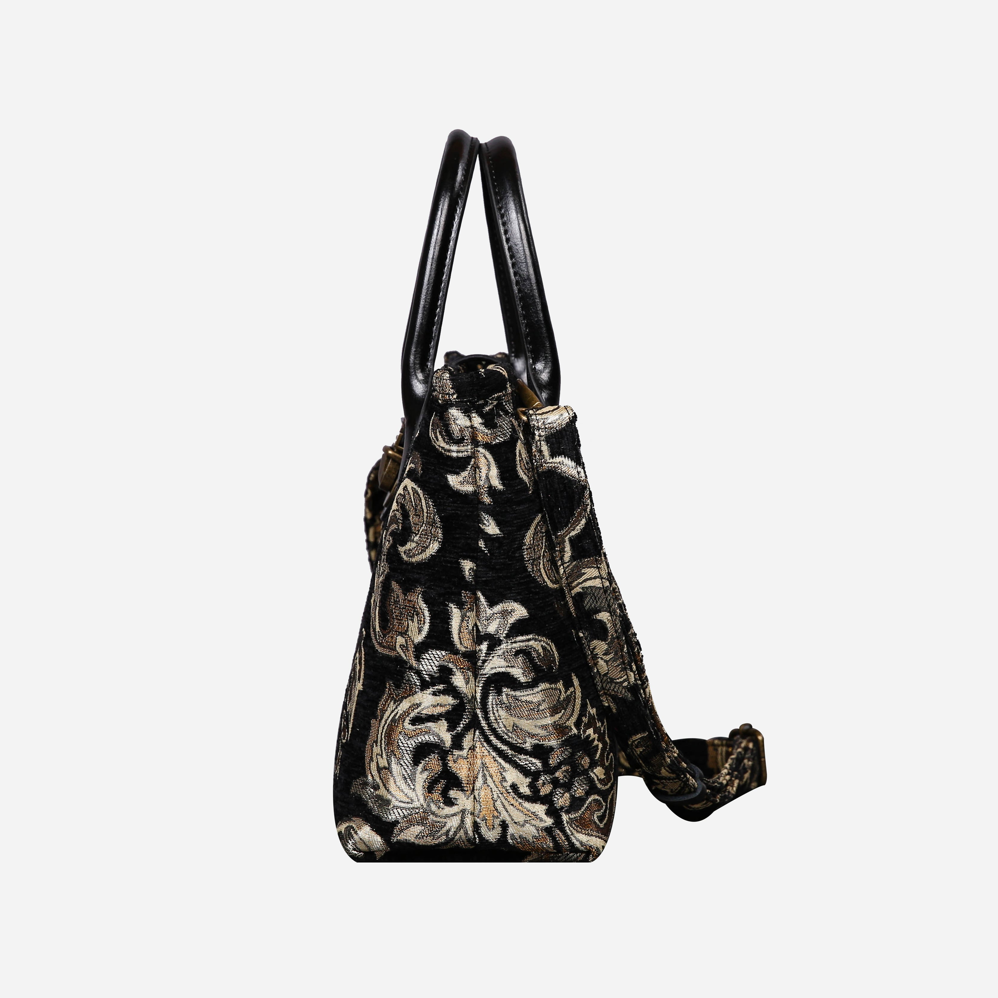 Victorian Blossom BLK-GOLD Tuck Lock Carpet Satchel carpet bag MCW Handmade of America side