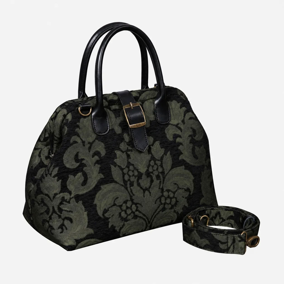 Victorian Blossom Black/Green Carpet Handbag Purse carpet bag MCW Handmade of America with shoulder strap