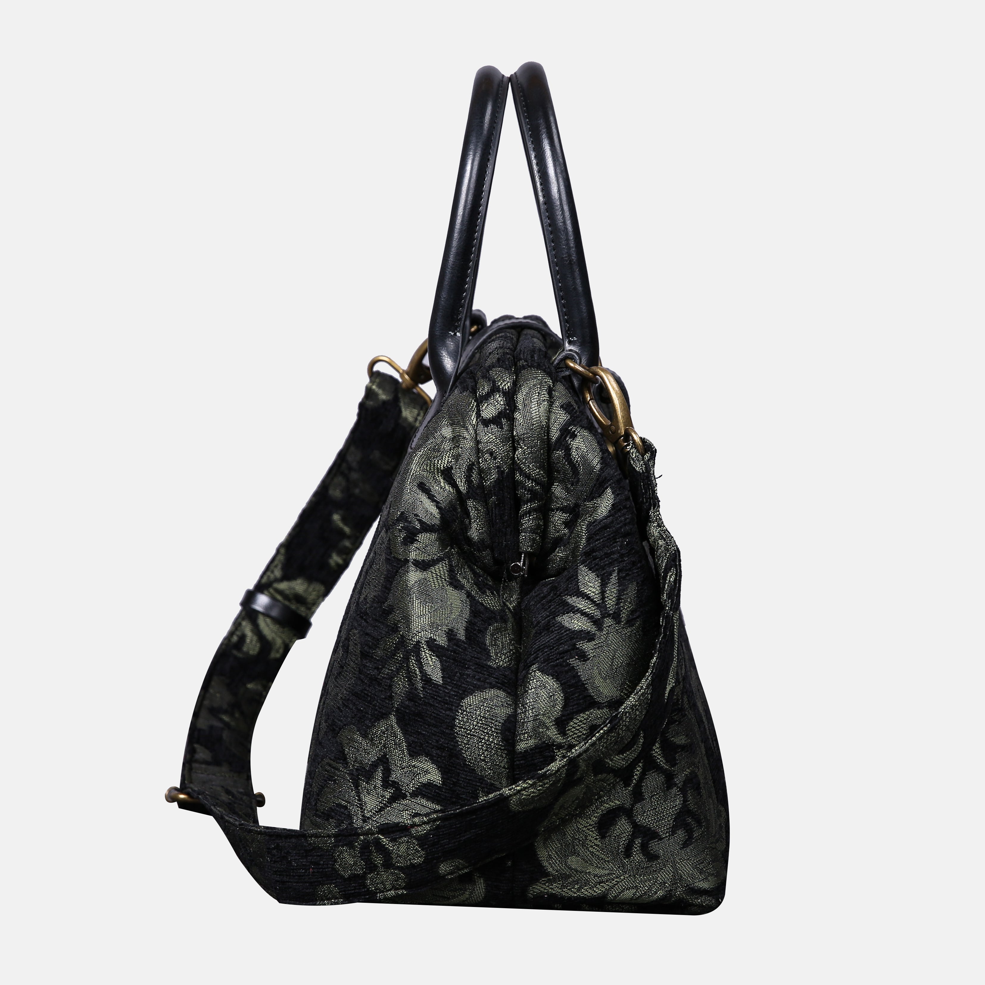 Victorian Blossom Black/Green Carpet Handbag Purse carpet bag MCW Handmade of America side
