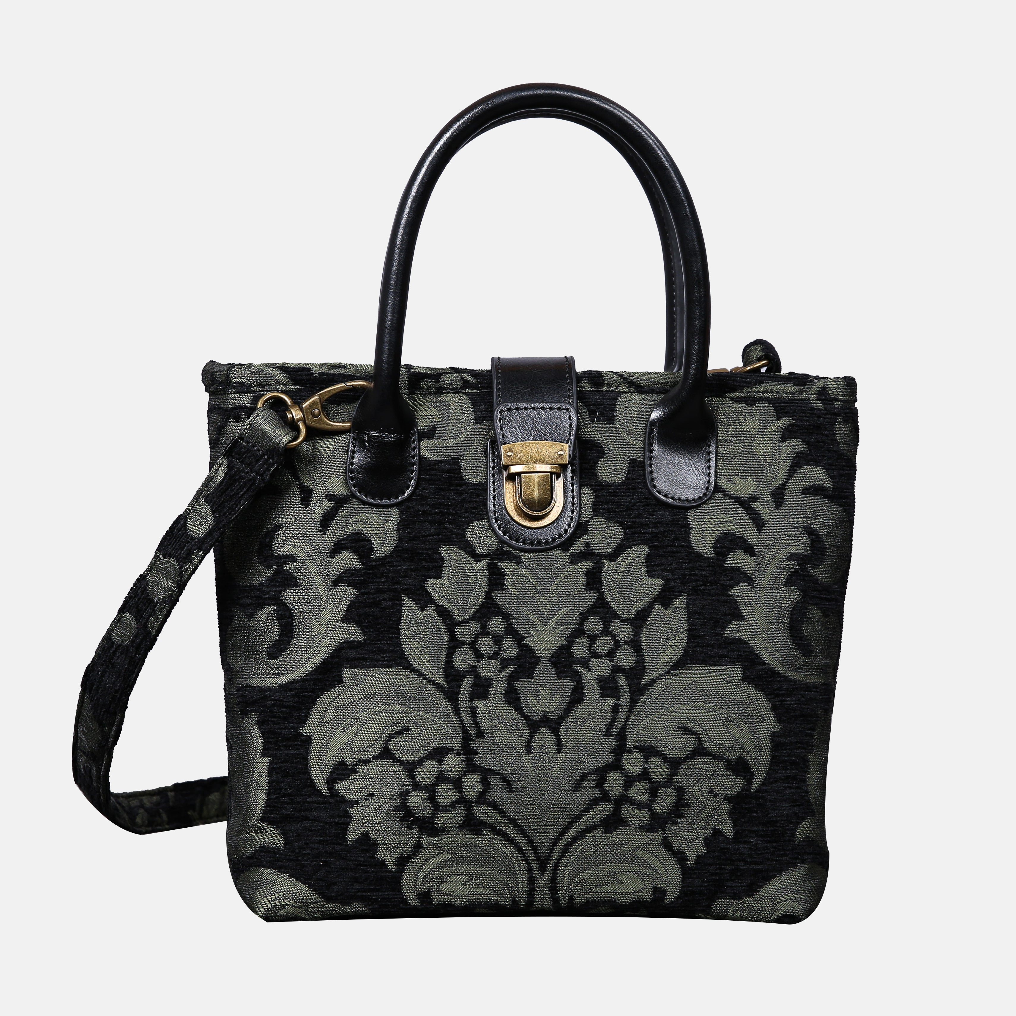 Victorian Blossom Black/Green Tuck Lock Carpet Satchel carpet bag MCW Handmade of America main