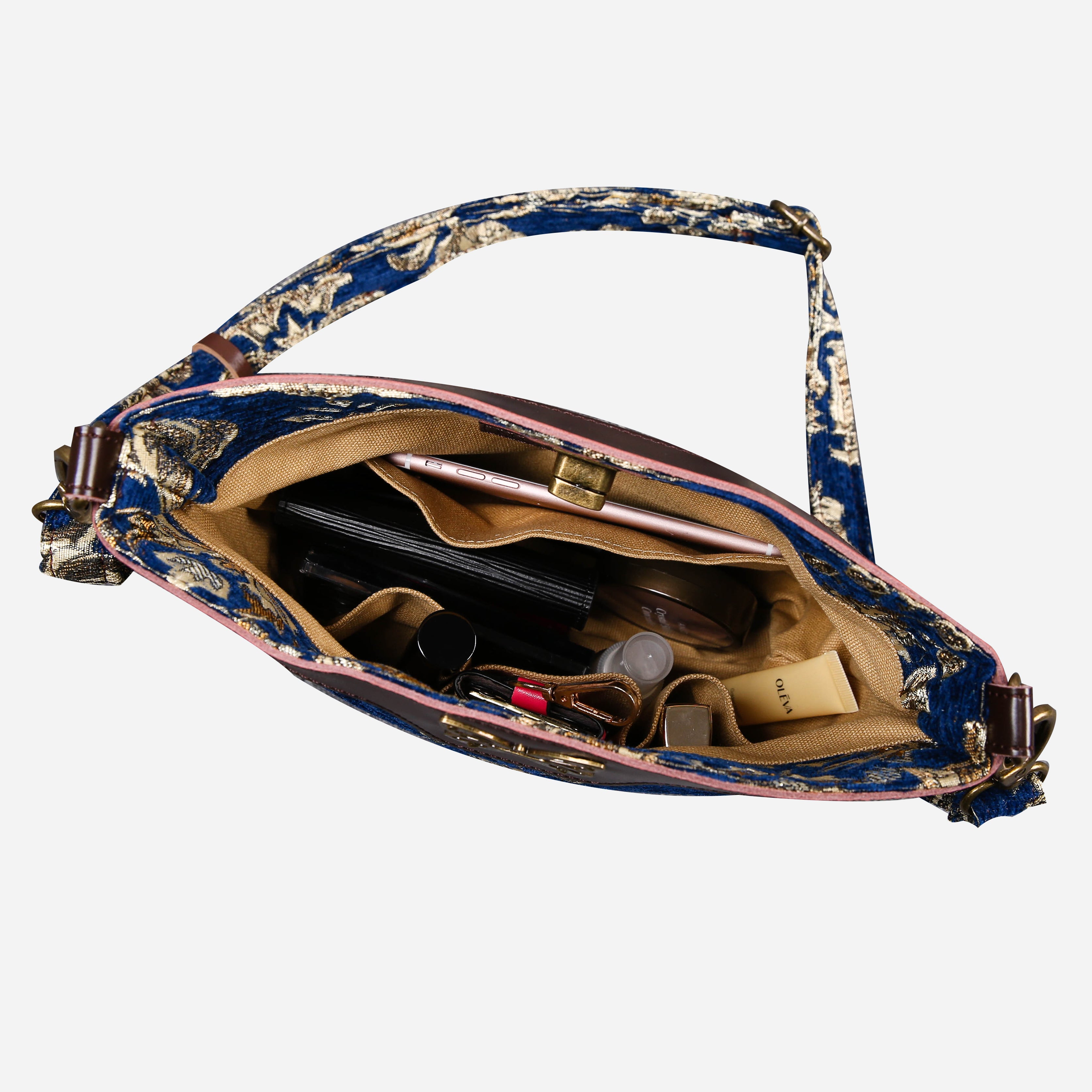 Victorian Blossom BLUE-GOLD Carpet Crossbody Bag carpet bag MCW Handmade in use