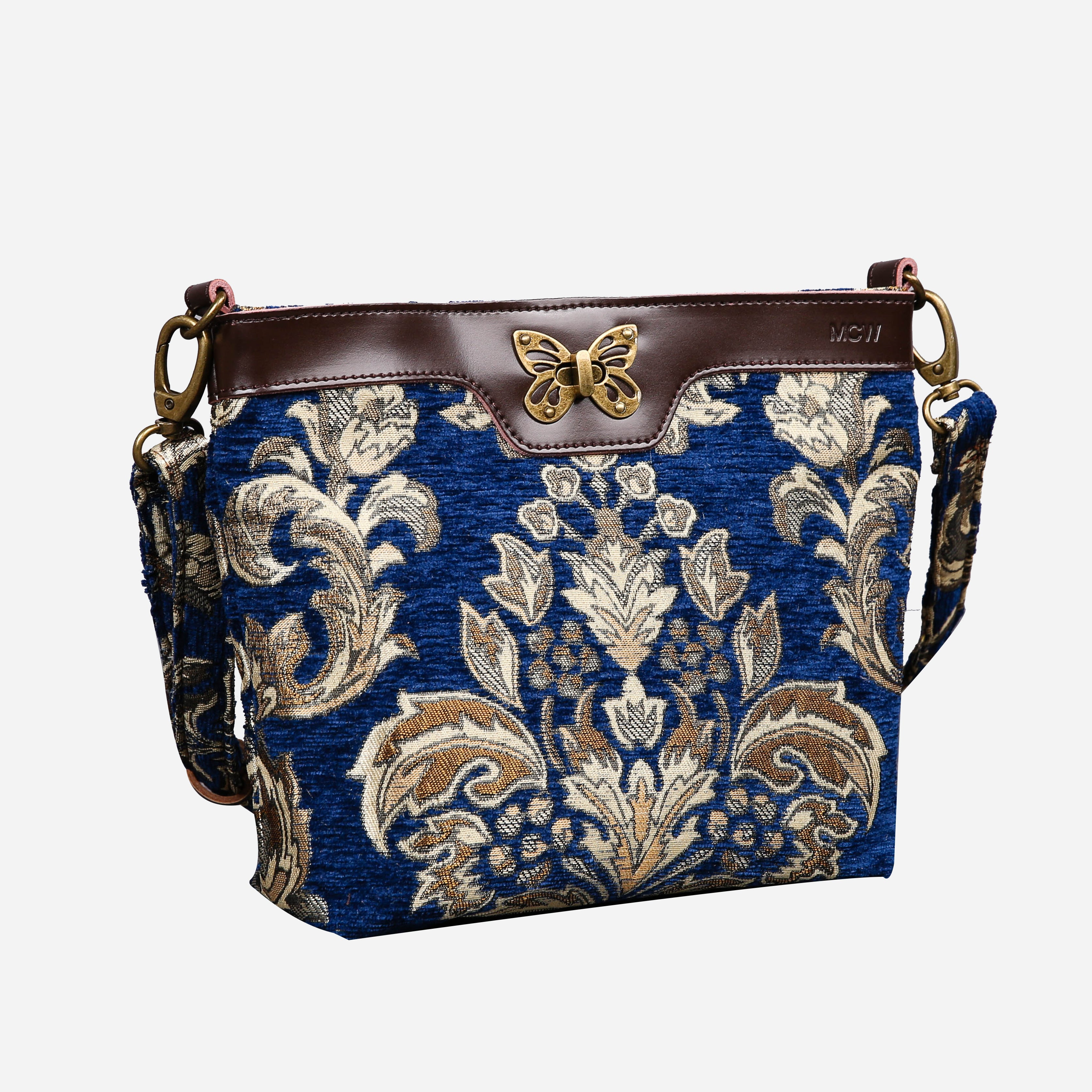 Victorian Blossom BLUE-GOLD Carpet Crossbody Bag carpet bag MCW Handmade front