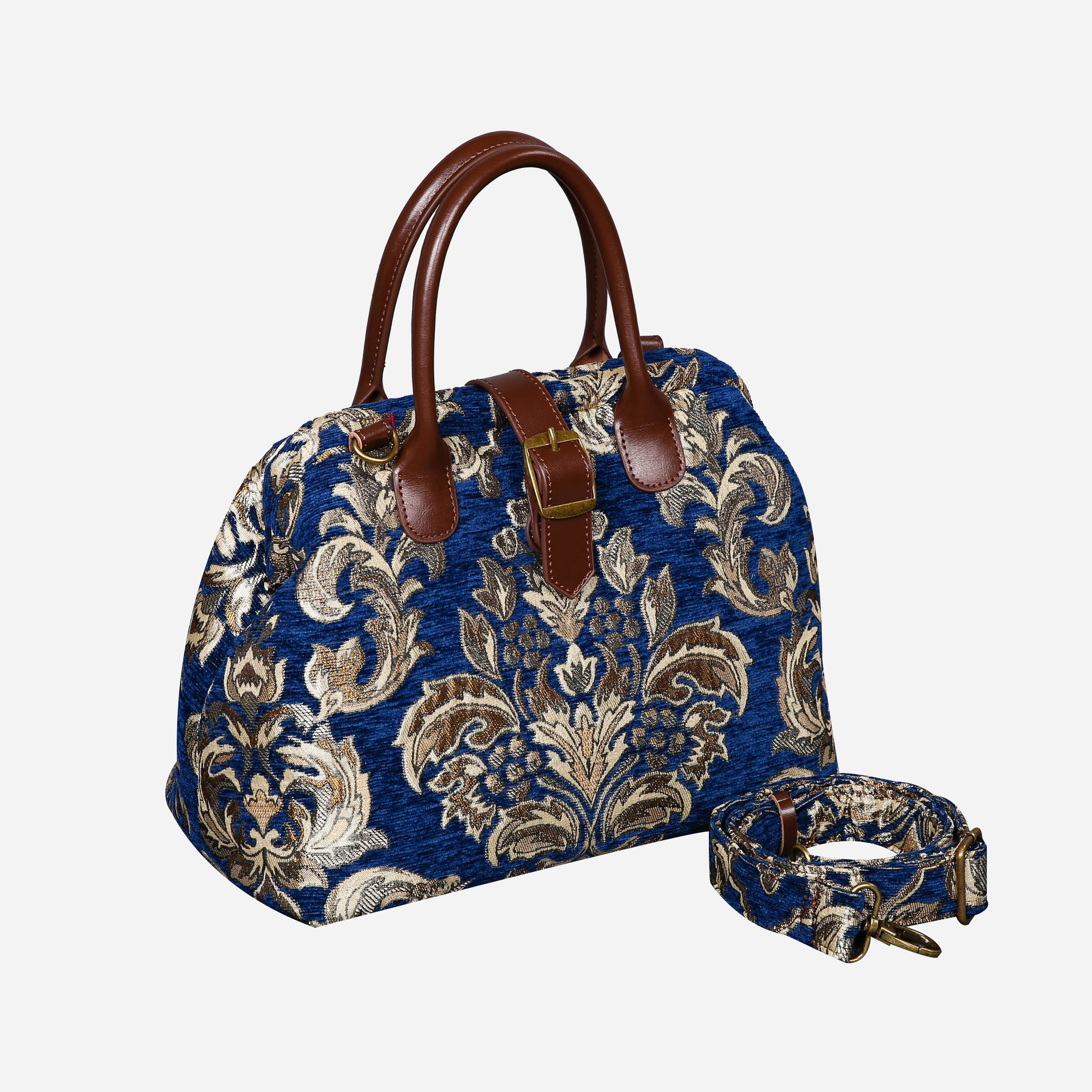 Victorian Blossom BLUE-GOLD Carpet Handbag Purse carpet bag MCW Handmade of America with shoulder strap