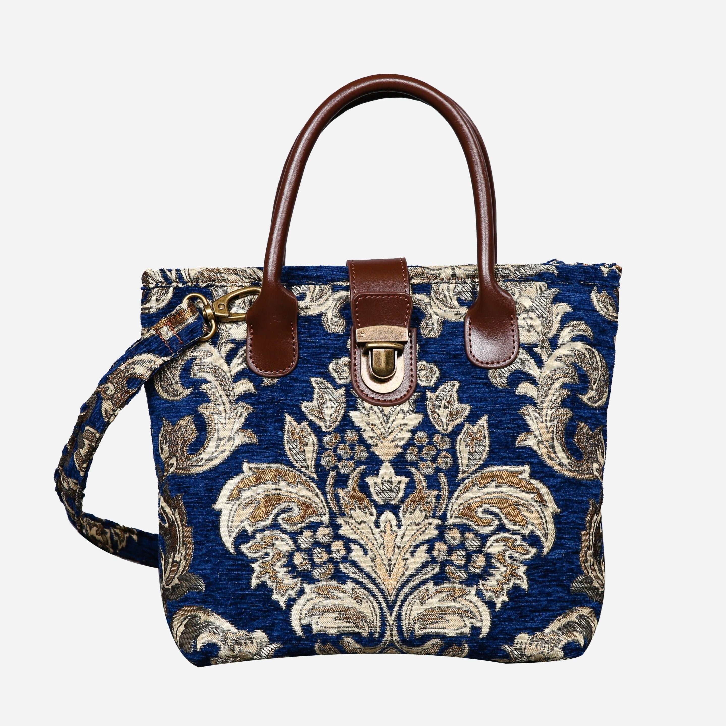 Victorian Blossom BLUE-GOLD Tuck Lock Carpet Satchel carpet bag MCW Handmade of America main