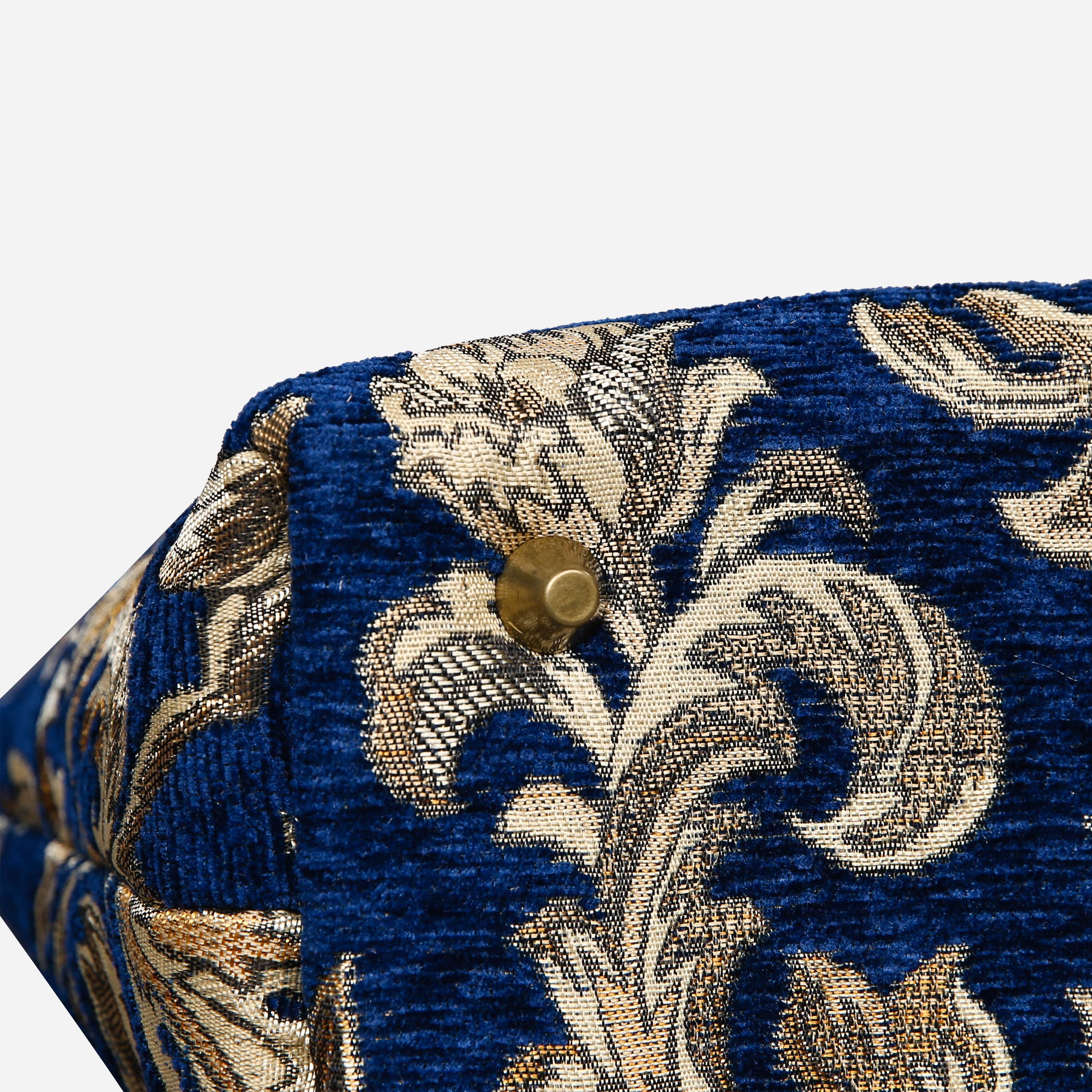 Victorian Blossom BLUE-GOLD Tuck Lock Carpet Satchel carpet bag MCW Handmade of America bottom