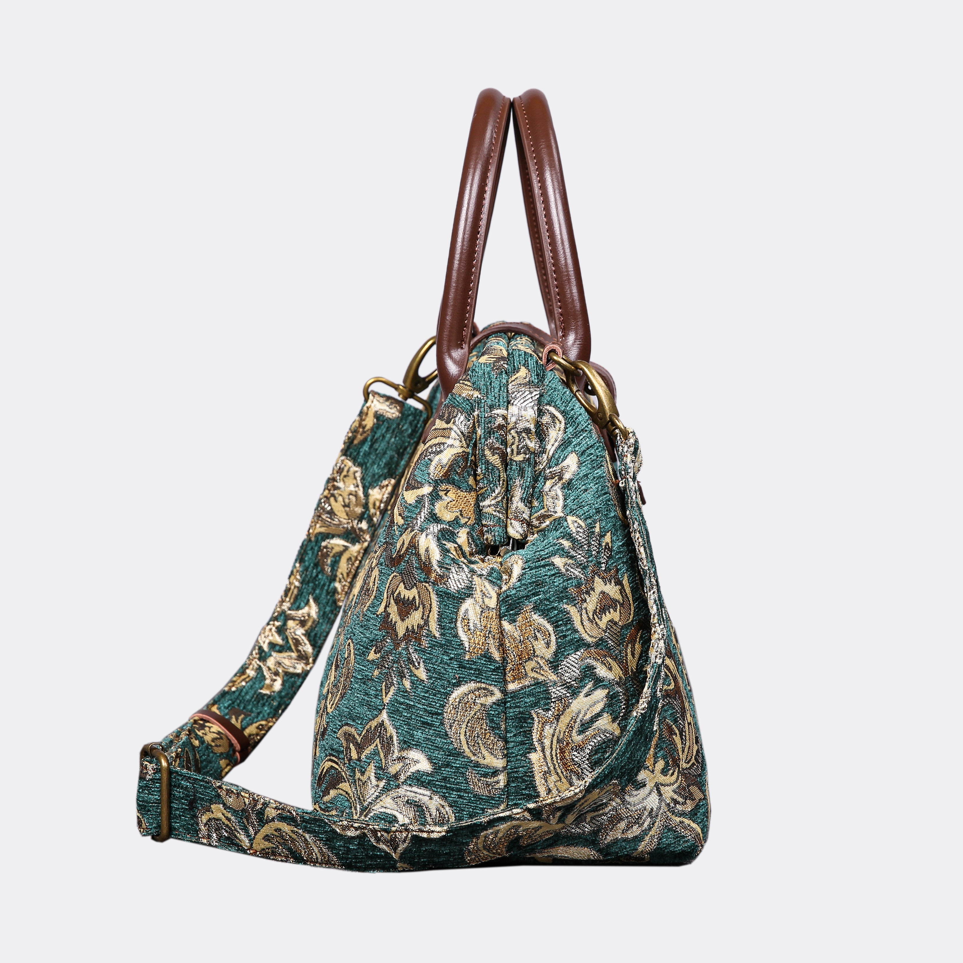 Victorian Blossom Green/Gold Carpet Handbag Purse carpet bag MCW Handmade of America side