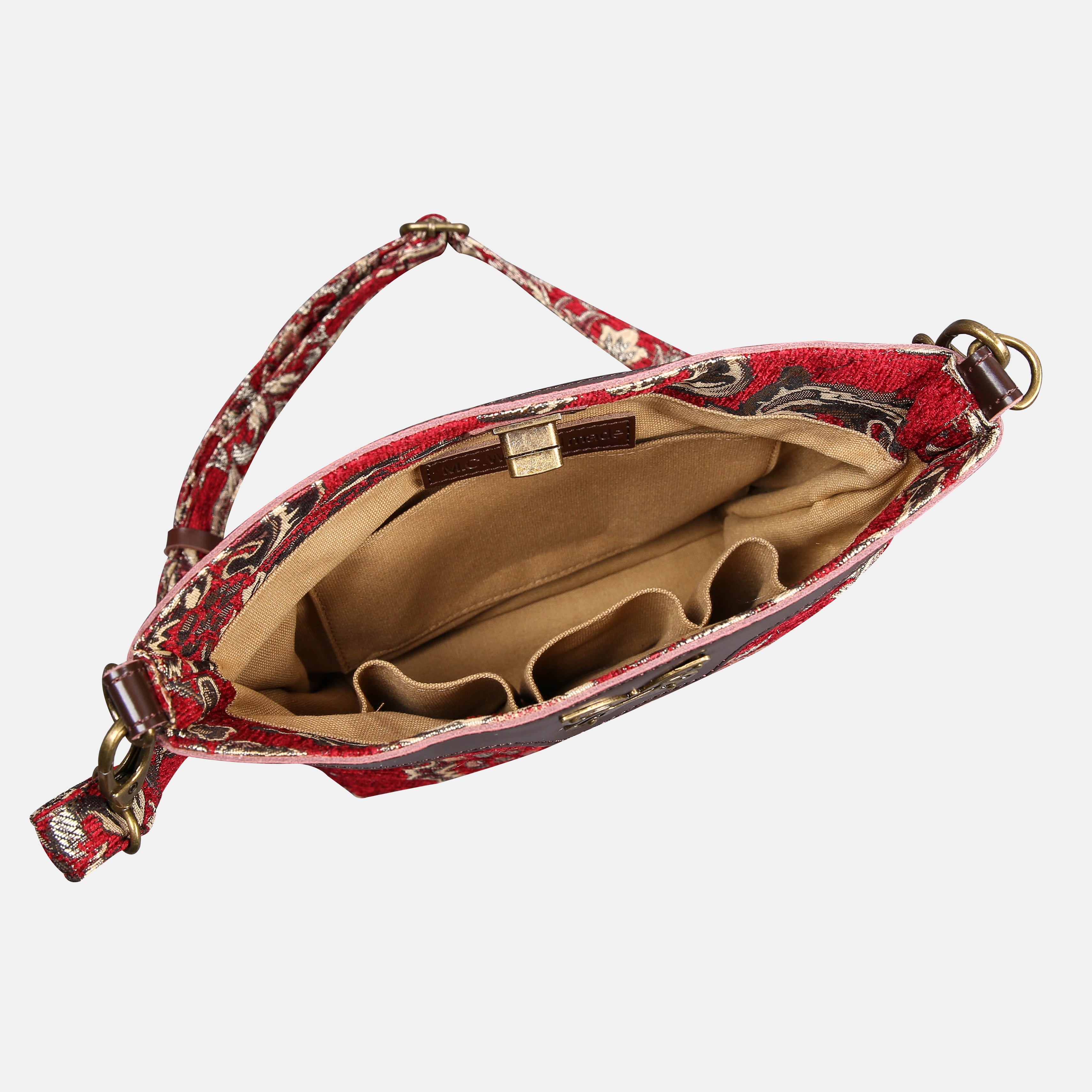 Victorian Blossom Red Butterfly Crossbody Bag Carpetbag of America inside