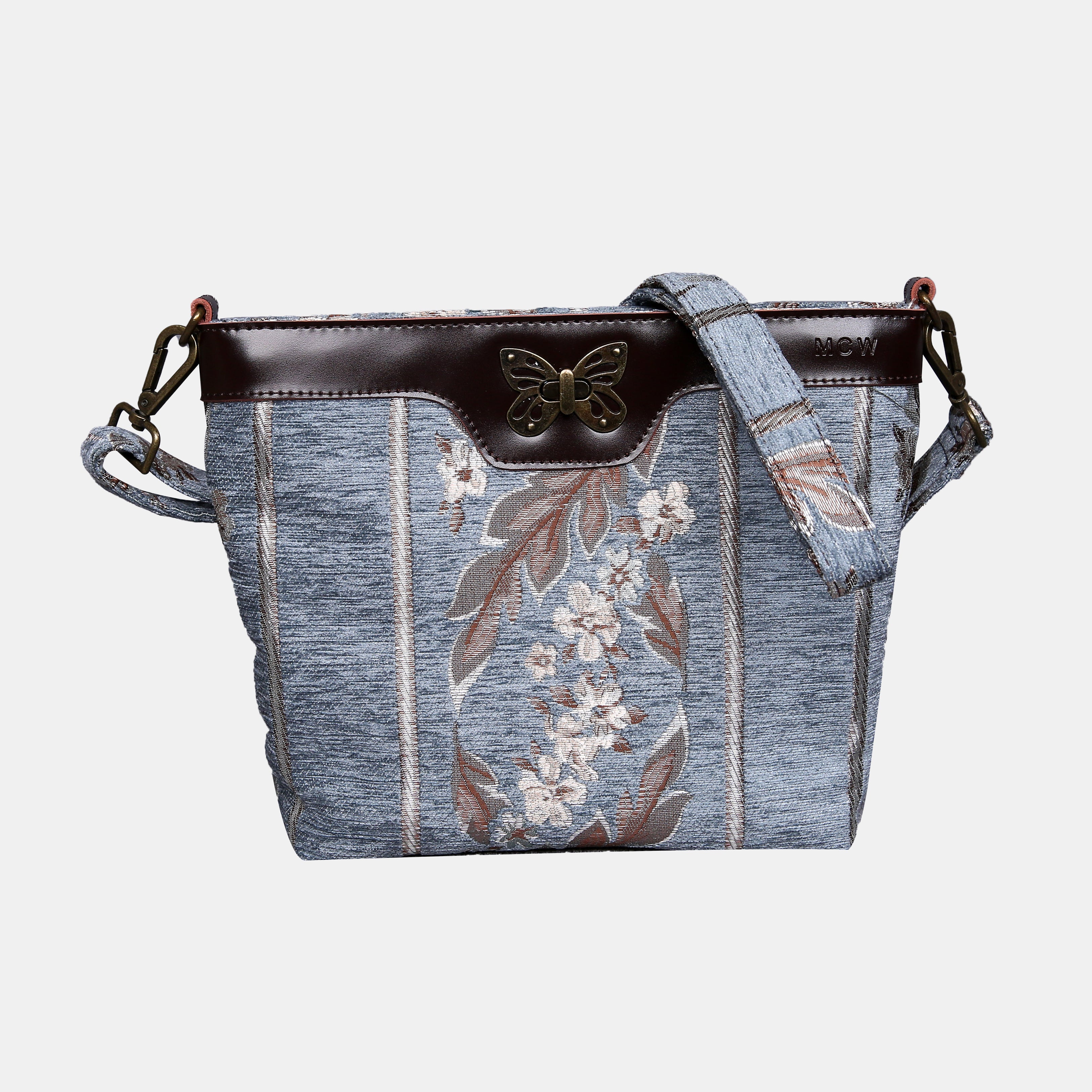 Victorian Strips Blue Carpet Crossbody Bag carpet bag MCW Handmade of America main