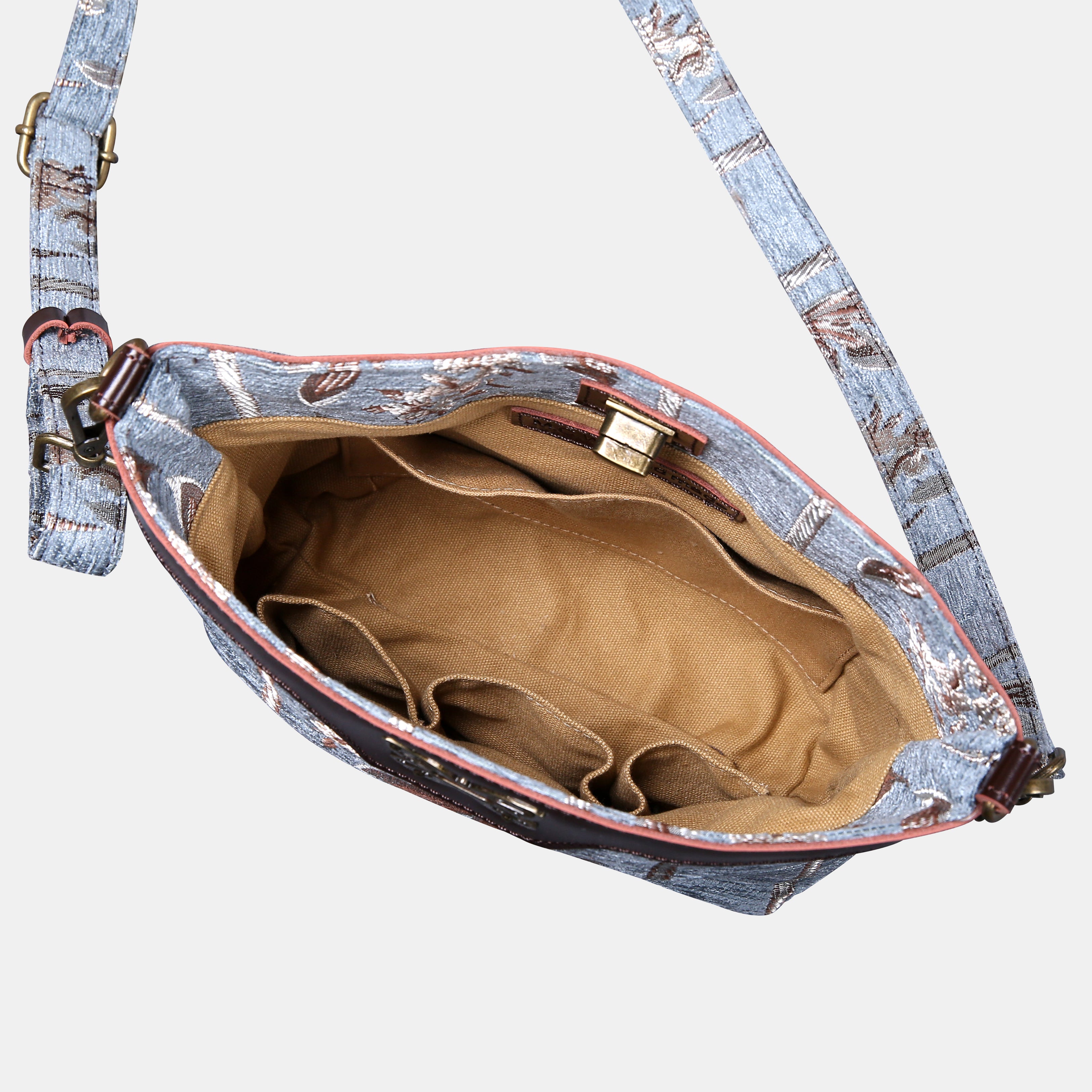 Victorian Strips Blue Carpet Crossbody Bag carpet bag MCW Handmade of America inside