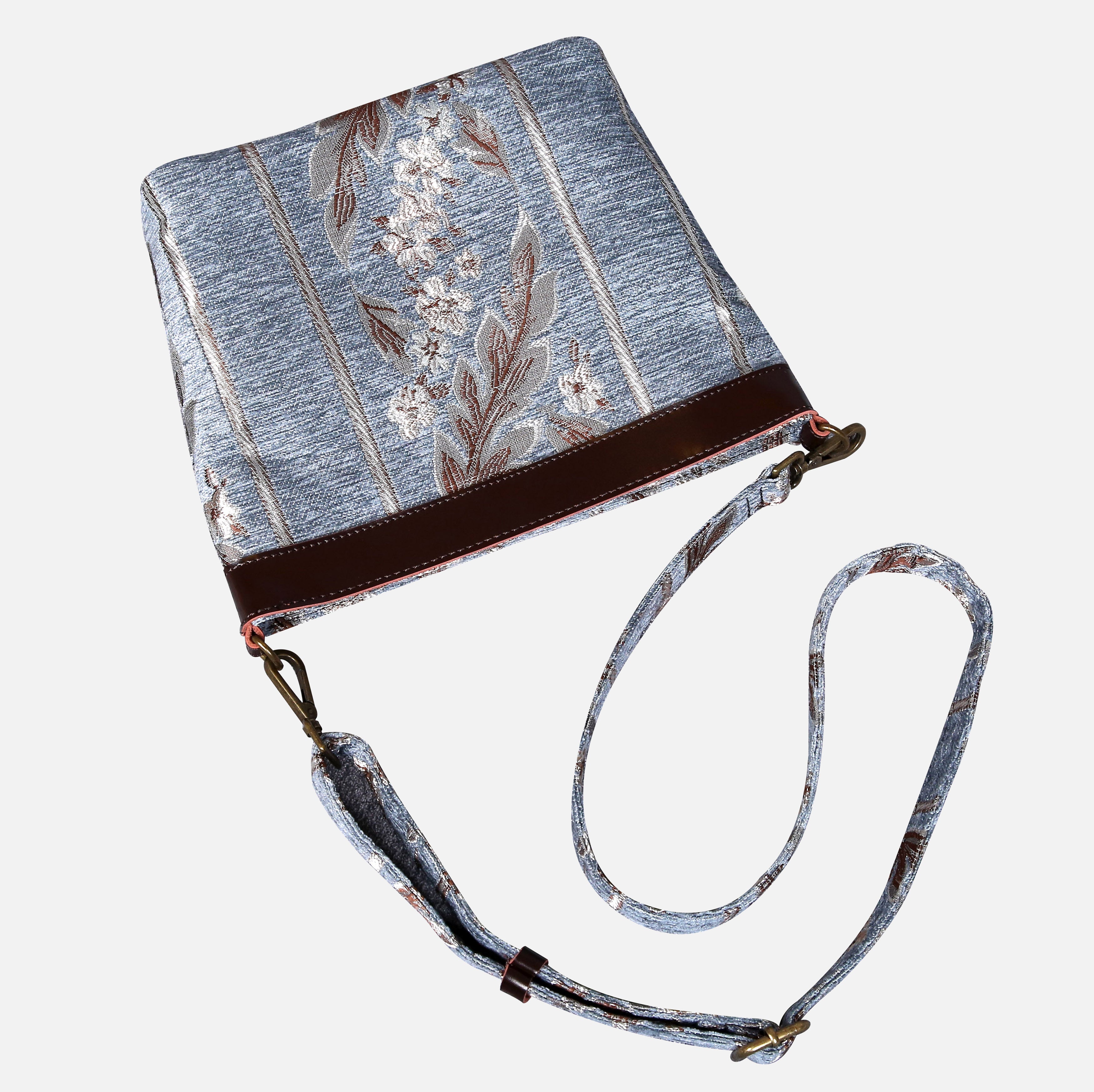 Victorian Strips Blue Carpet Crossbody Bag carpet bag MCW Handmade of America lay flat