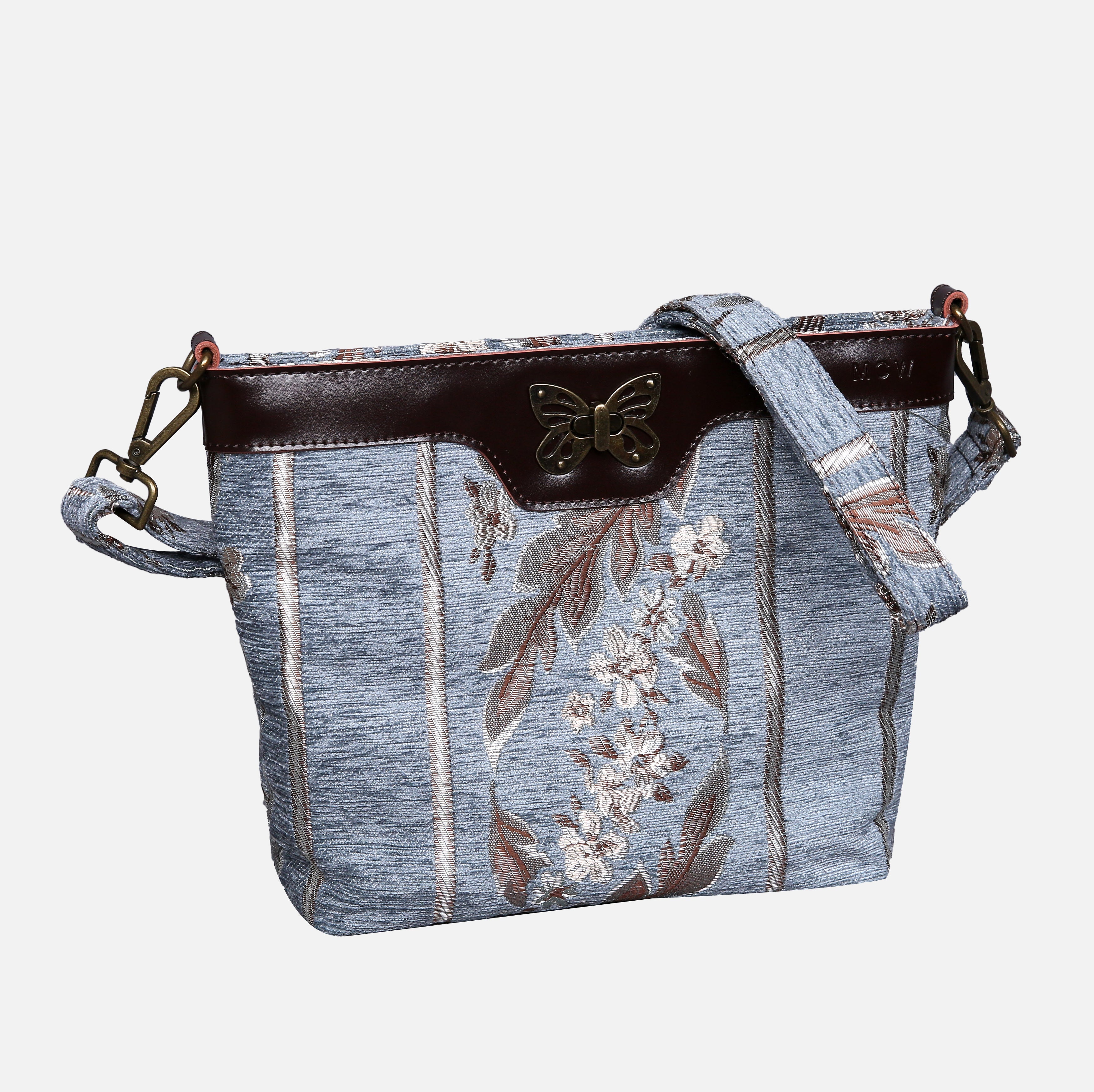 Victorian Strips Blue Carpet Crossbody Bag carpet bag MCW Handmade of America front