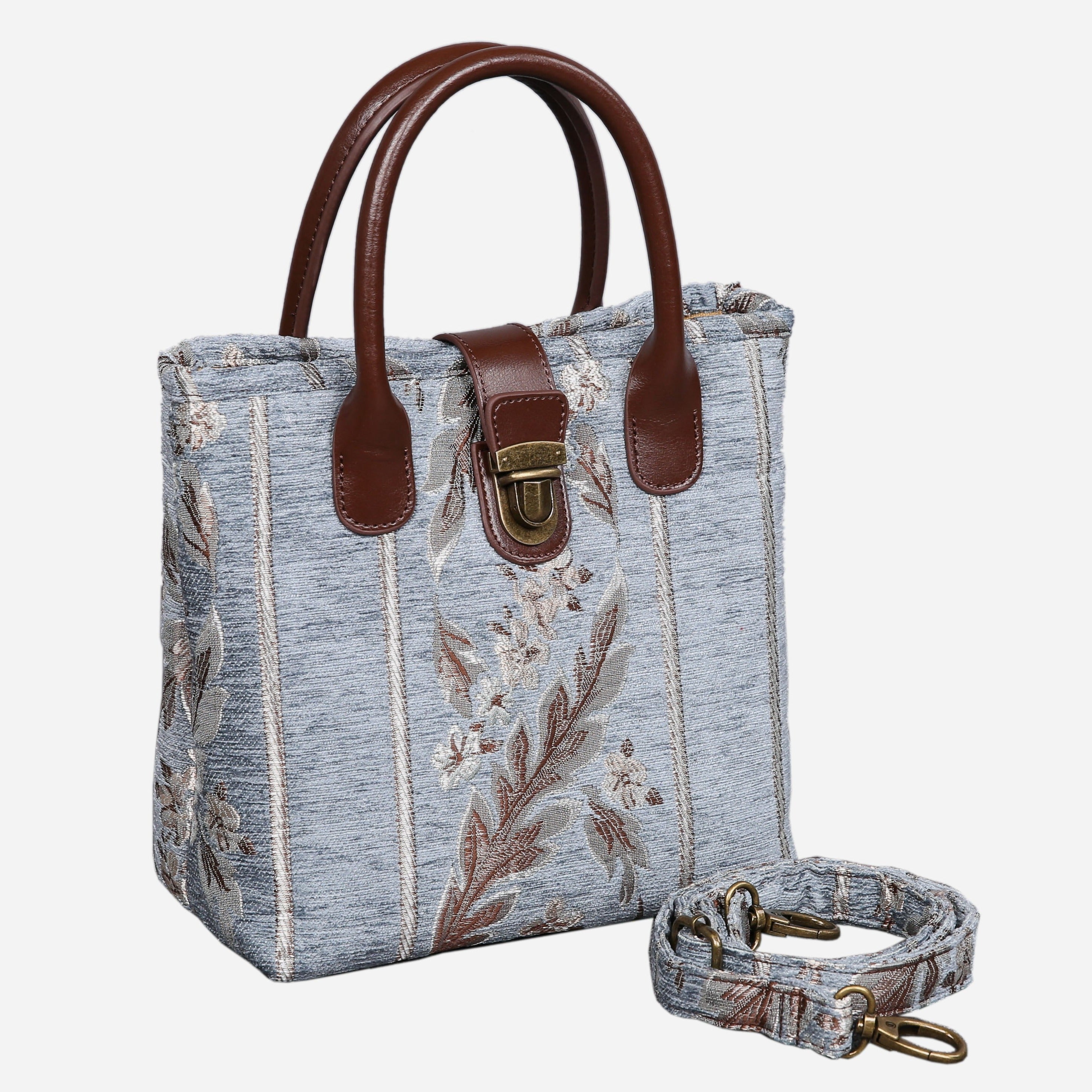 Strips Blue Tuck Lock Carpet Satchel carpet bag MCW Handmade of America with strap