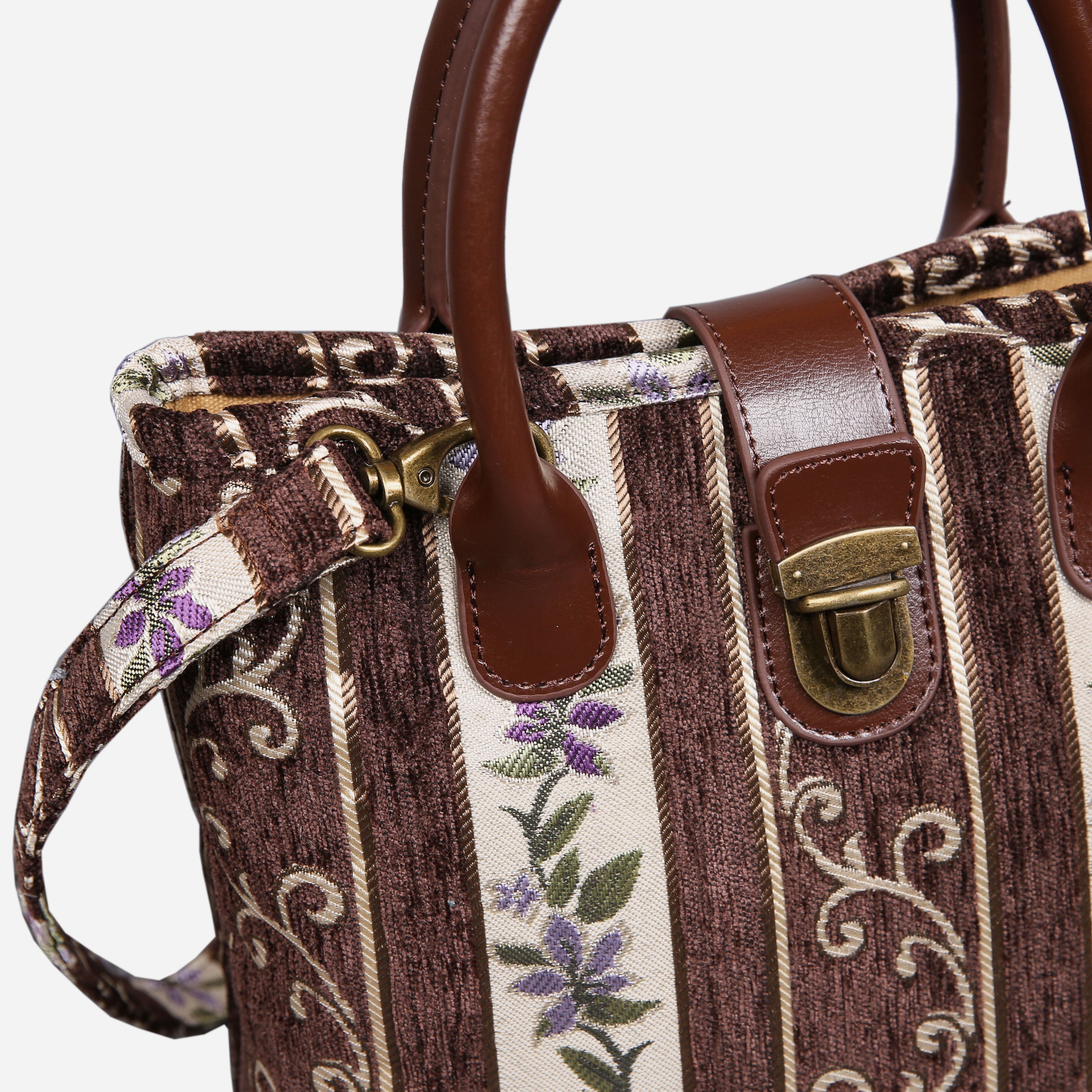 Strips Coffee Tuck Lock Carpet Satchel carpet bag MCW Handmade-2