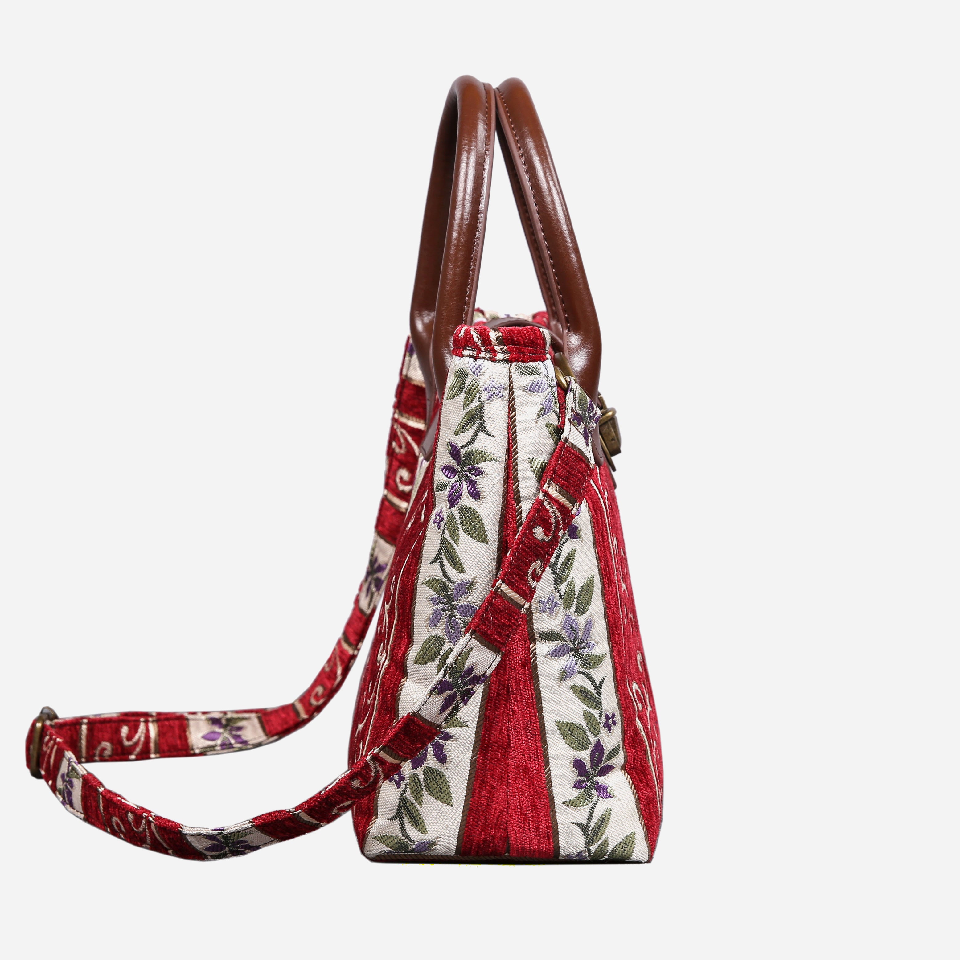 Strips Red Tuck Lock Carpet Satchel carpet bag MCW Handmade of America side