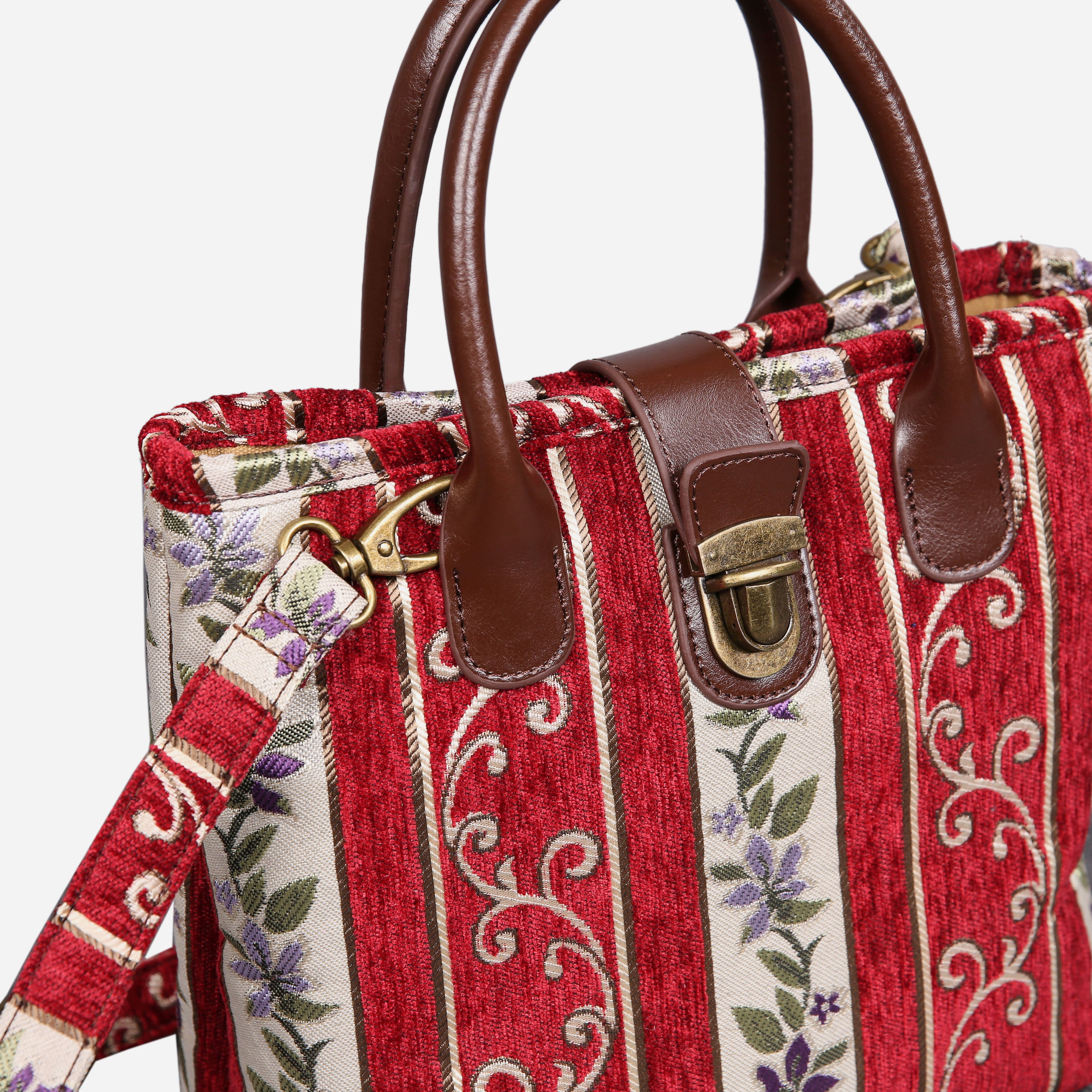 Strips Red Tuck Lock Carpet Satchel carpet bag MCW Handmade of America details
