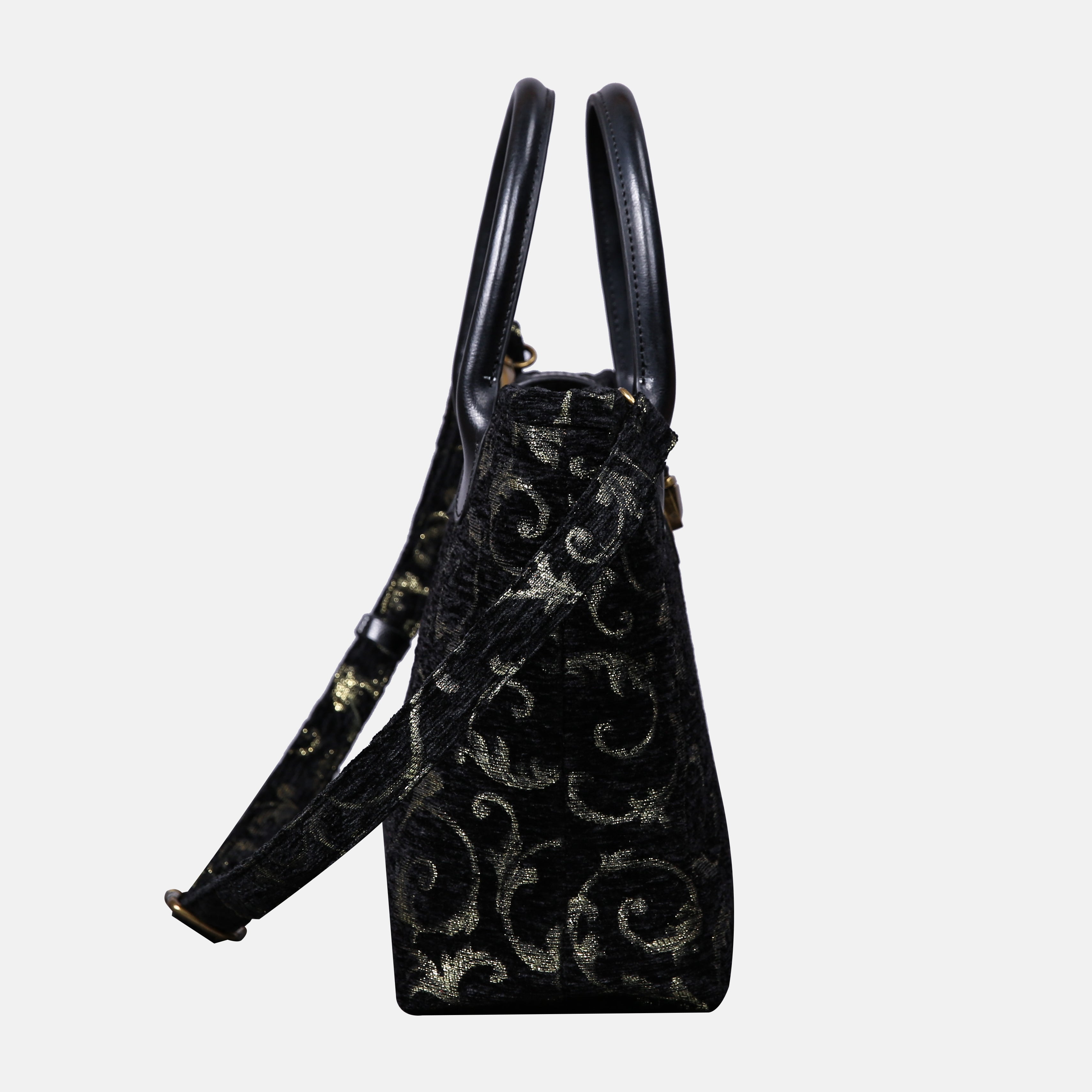 Swirls Black/Green Tuck Lock Carpet Satchel carpet bag MCW Handmade of America side
