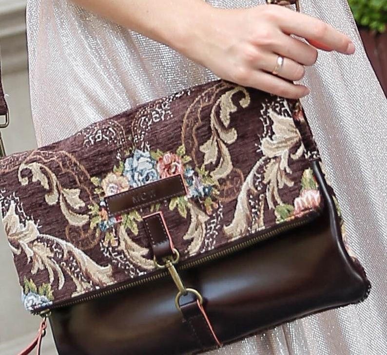 Floral Coffee Color carpet bag MCW Handmade-3